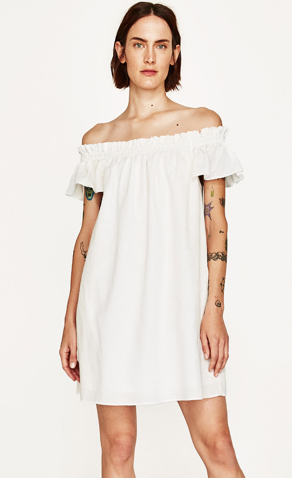 zara cream linen dress
