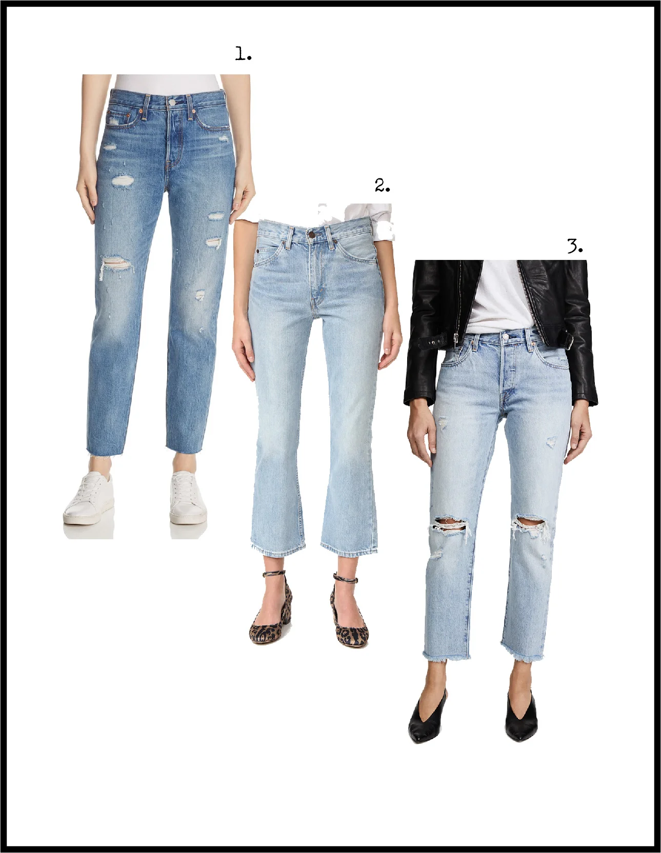 1. Crop Wedgie Jeans , 2. Crop Flare Jeans , 3. Crop 501 Jeans
