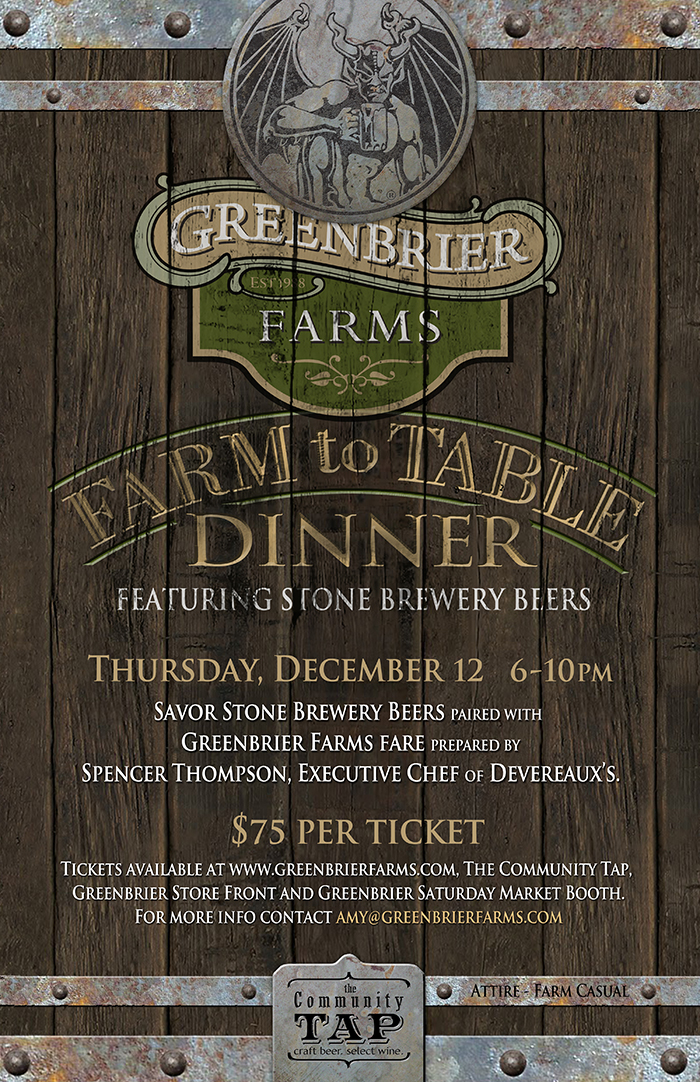 Greenbrier Farms/Stone Brewery Farm To Table Dinner Poster