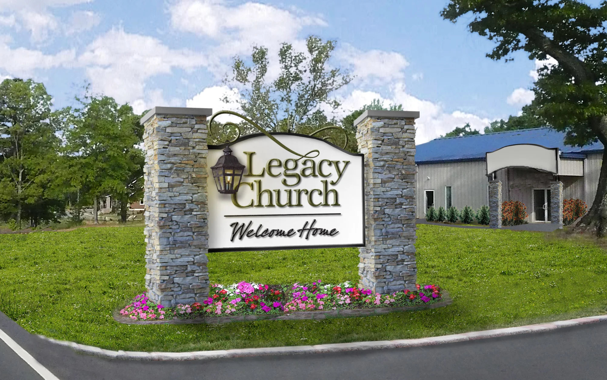 Legacy Church Sign Concept Concept for outdoor signage for Legacy Church, featuring actual lighted lanterns as part of the logo.