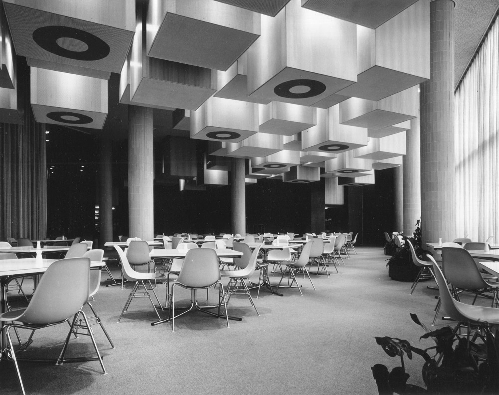 Halifax BS Head Office, Halifax, Restaurant ceiling on beech plywood. Designed and built by Alan Boyson 7770-33 low res.jpg