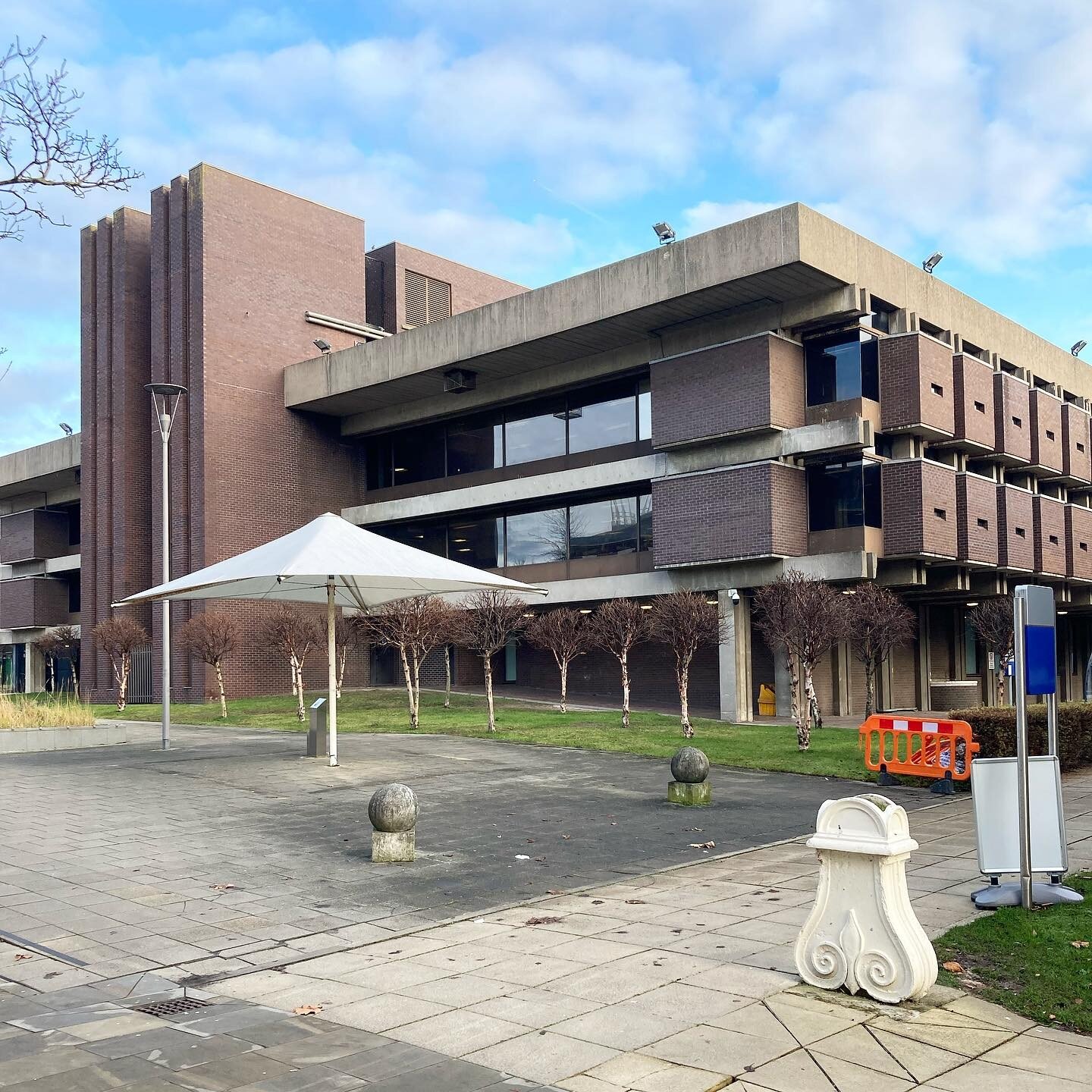 Sydney Jones Library by architects Hardie Glover, Andrew Merrylees, and Humphrey Sharpe for Sir Basil Spence, Glover &amp; Ferguson in 1970-76