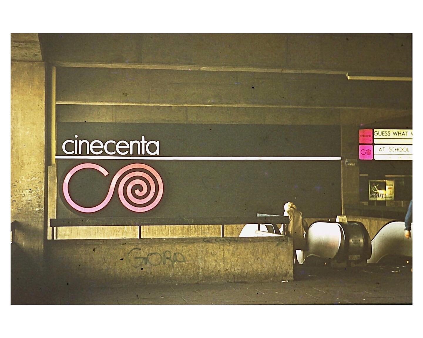 .
Cinecenta cinema
Pic 1: Martin Dougie Upton 1972/3
.
The entrance to the Cinecenta in the dark undercroft of the Epic Development beneath the Fiesta nightclub. This area is now shut off and the escalators removed, although from below you can still 