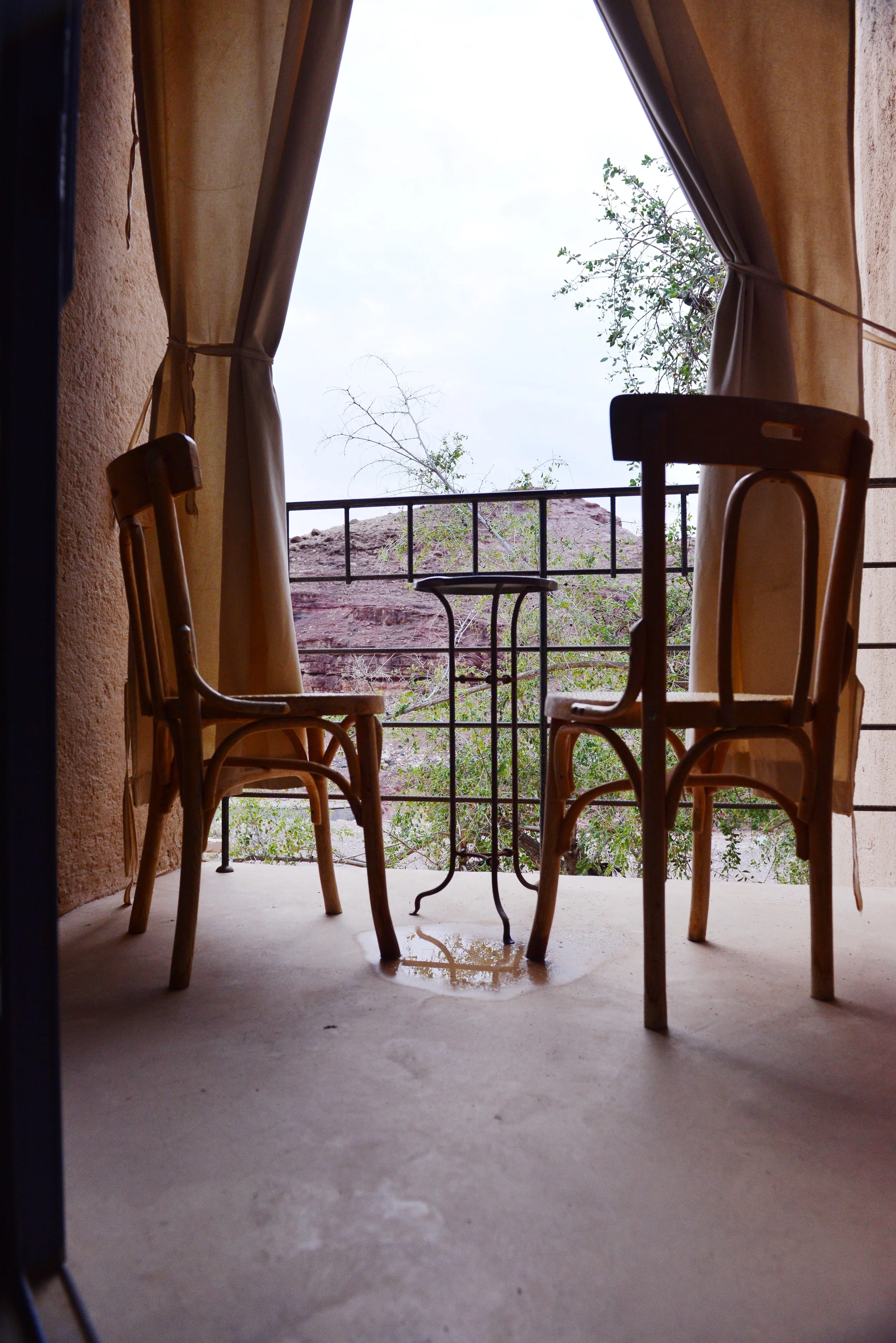 View from guestroom balcony at Feynan Ecolodge