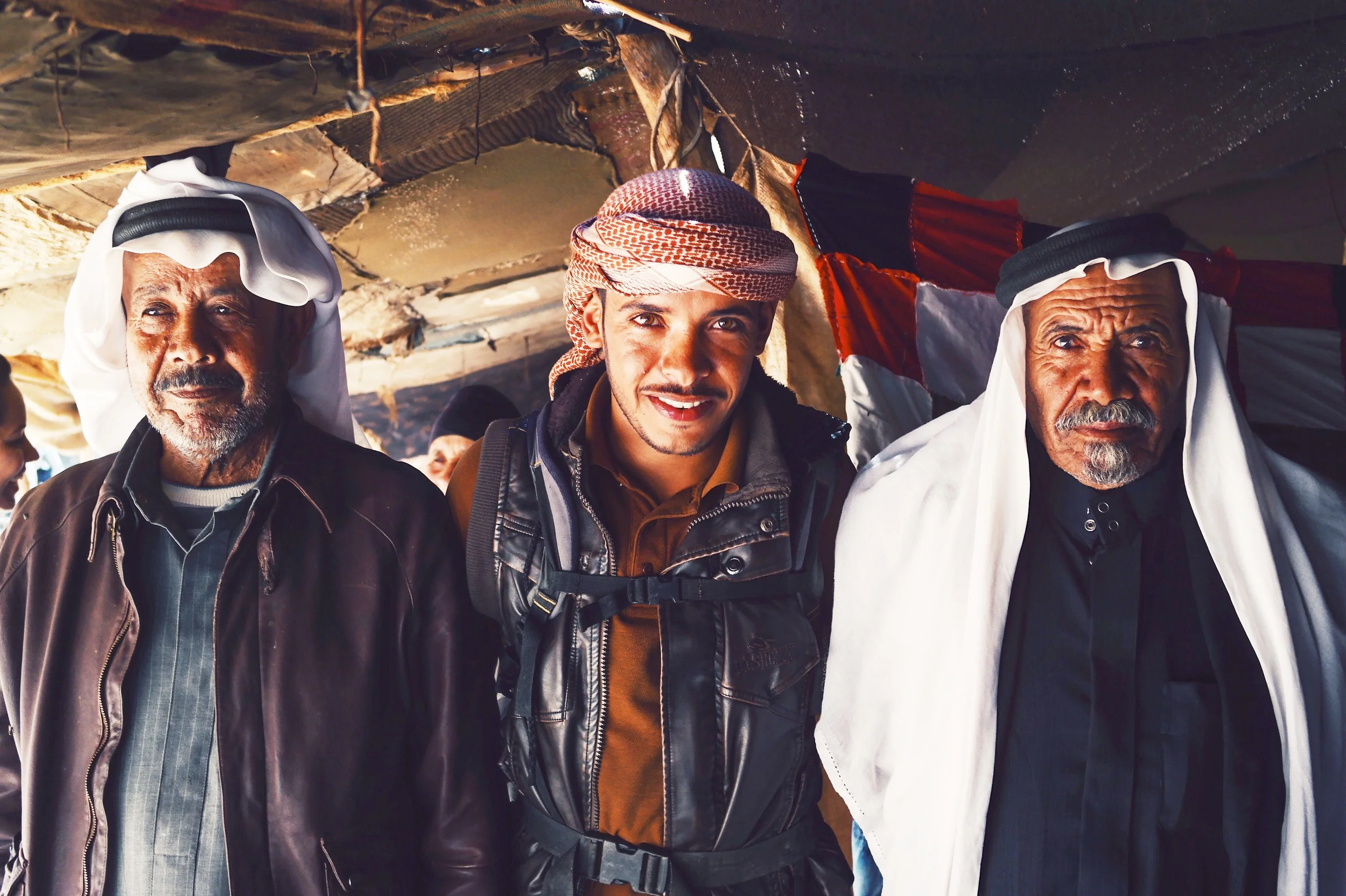 Feynan Ecolodge Bedouin Guide, Suleman (center) with his father (right) & uncle (left).