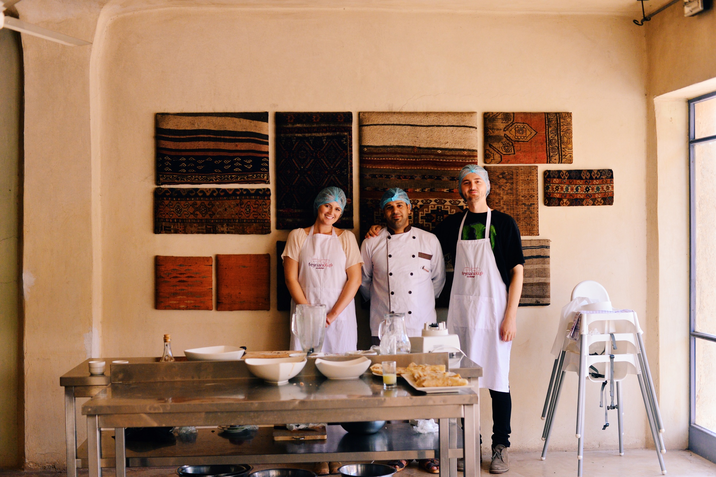 The Feynan Ecolodge chef with his sous chefs-- Charlotte & Jamie!