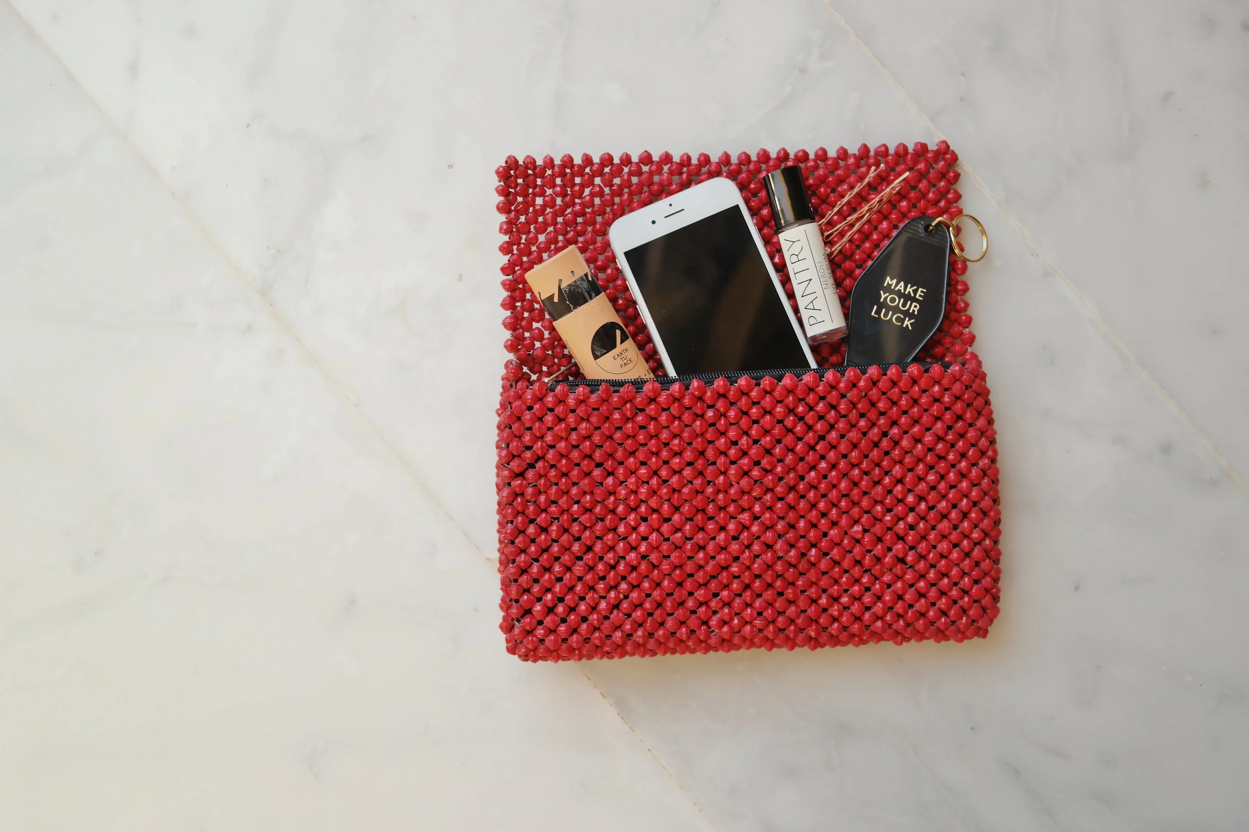 Cranberry Paper Beaded Clutch , TO THE MARKET, $42.00