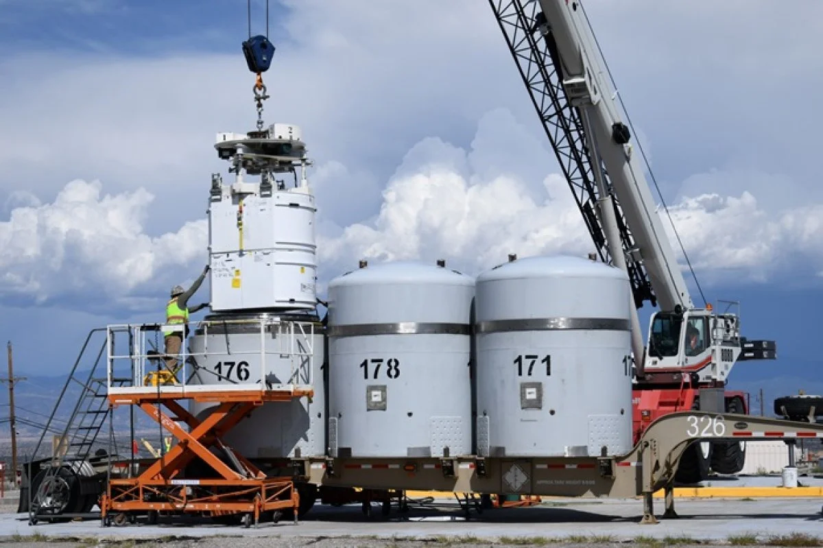  Newport News Nuclear BWXT-Los Alamos waste operations crew members prepare the first corrugated metal pipe (CMP) transuranic waste stream shipment for permanent disposal at the Waste Isolation Pilot Plant. Each TRUPACT, which is a special container,