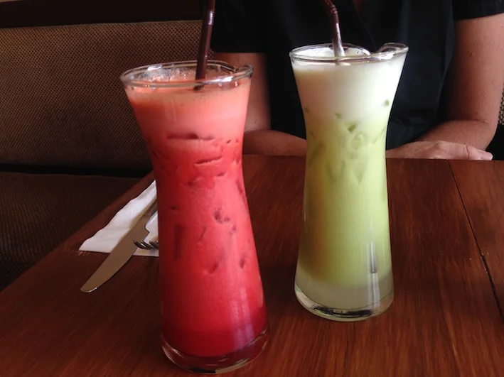 Healthy juices - apple, carrot, beetroot and orange juices at Naked Espresso cafe, Vientiane | Eat Drink Laos http://eatdrinklaos.com/blog/naked-espresso-vientiane One of Vientiane's favourite coffee drinking cafes for foreigners and Laotians alike - superb Lao coffee, great food, friendly atmosphere
