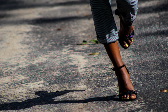 Let the Shoes Steal the Show: Instead of wearing your office acceptable flats or mid-height heels go for show stopping shoes! Perhaps wear a 6 inch pump, a pair of maroon heels with fringe, or maybe a blinded out pair of booties. Bring an element of excitement to an expected outfit!