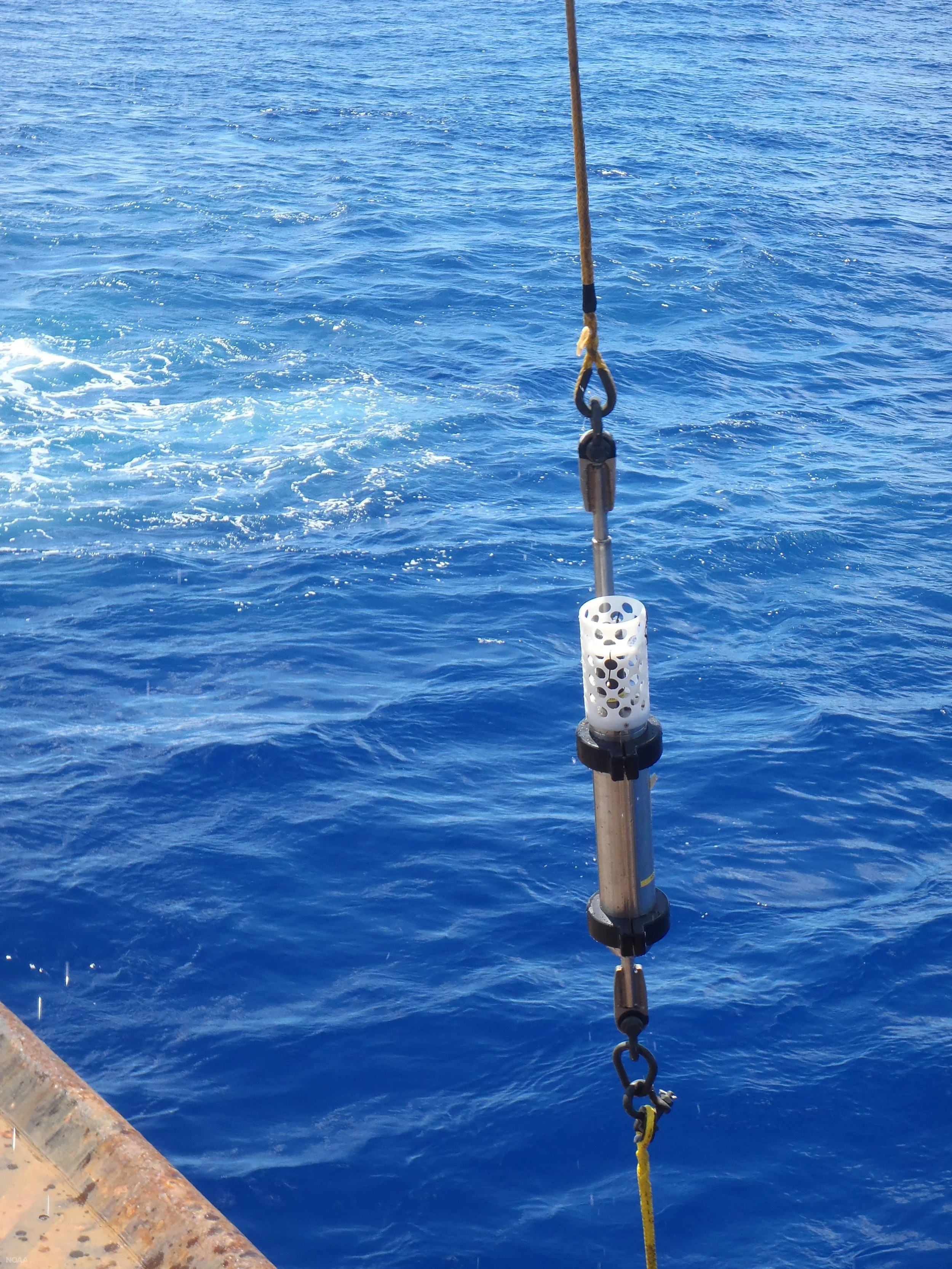 Hydrophone being lowered into the Mariana Trench. (NOAA)