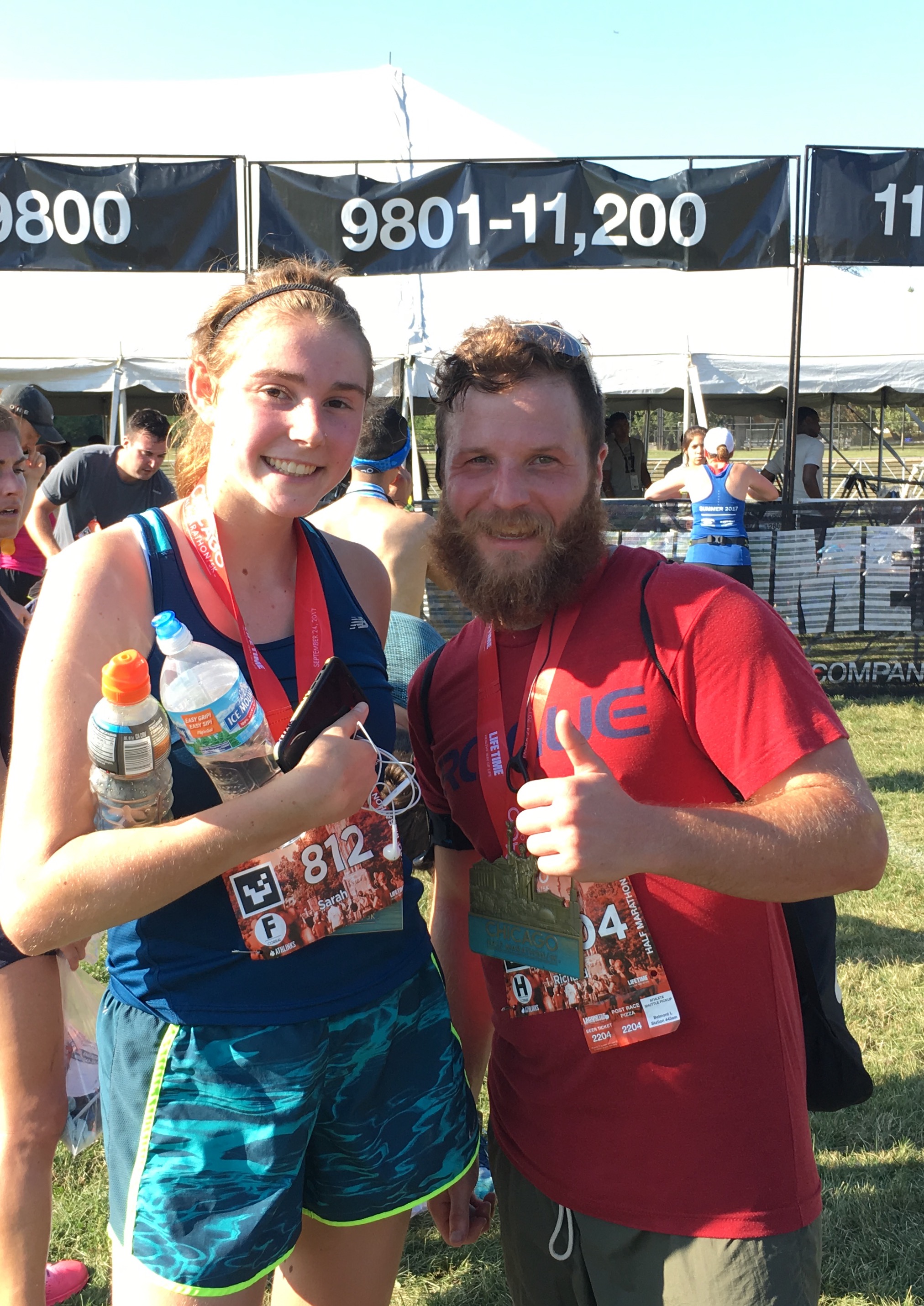 DePaul University students, Sarah Hamilton and Richard Lawson, at the finish line of the 2017 First Annual Starfish Dash fundraiser.