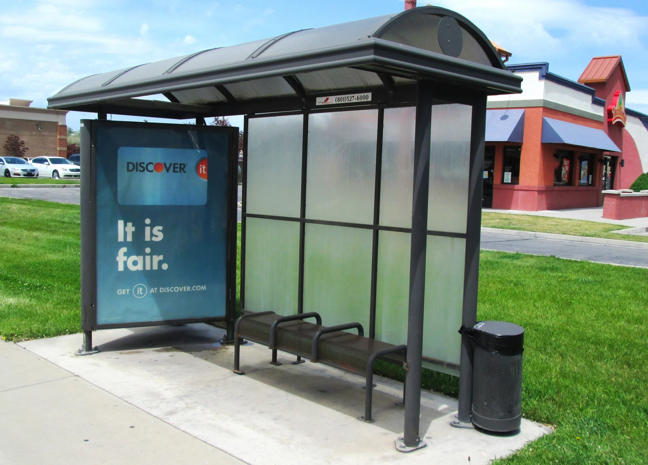 Discover credit card bus shelter advertising unit in Salt Lake City, Utah