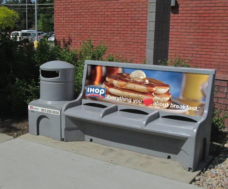 IHOP bench advertisement in Salt Lake City, Utah