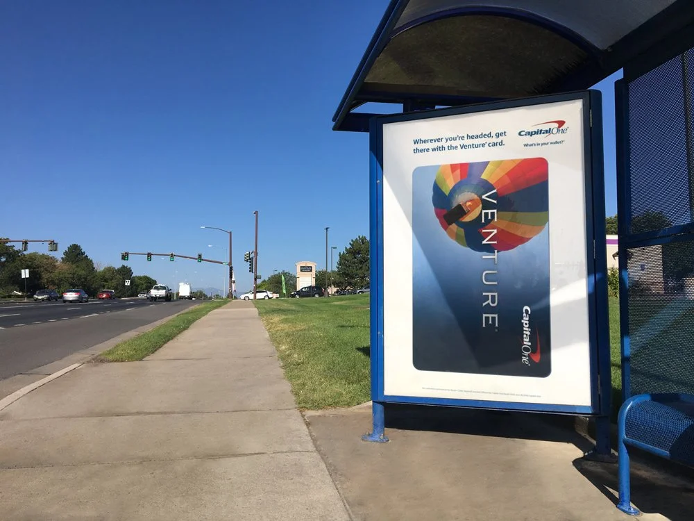 Capital One Venture Card bus shelter ad in the Denver metro area