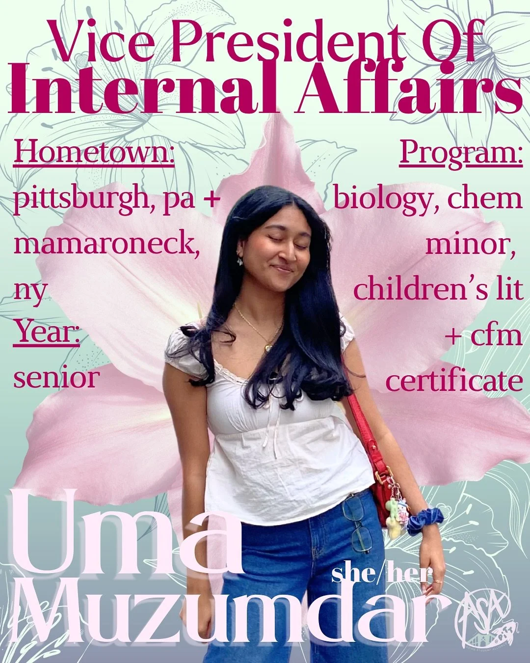 BOARD INTROS 2025-26
our first upper board member is none other than the queen 👸 herself,
VPI!! uma muzumdar ˚. ✦.˳&middot;˖✶ ⋆.✧̣̇˚.

❀ in the queen&rsquo;s words 📜, she would be a guinness world record holder for &ldquo;probably being super talen
