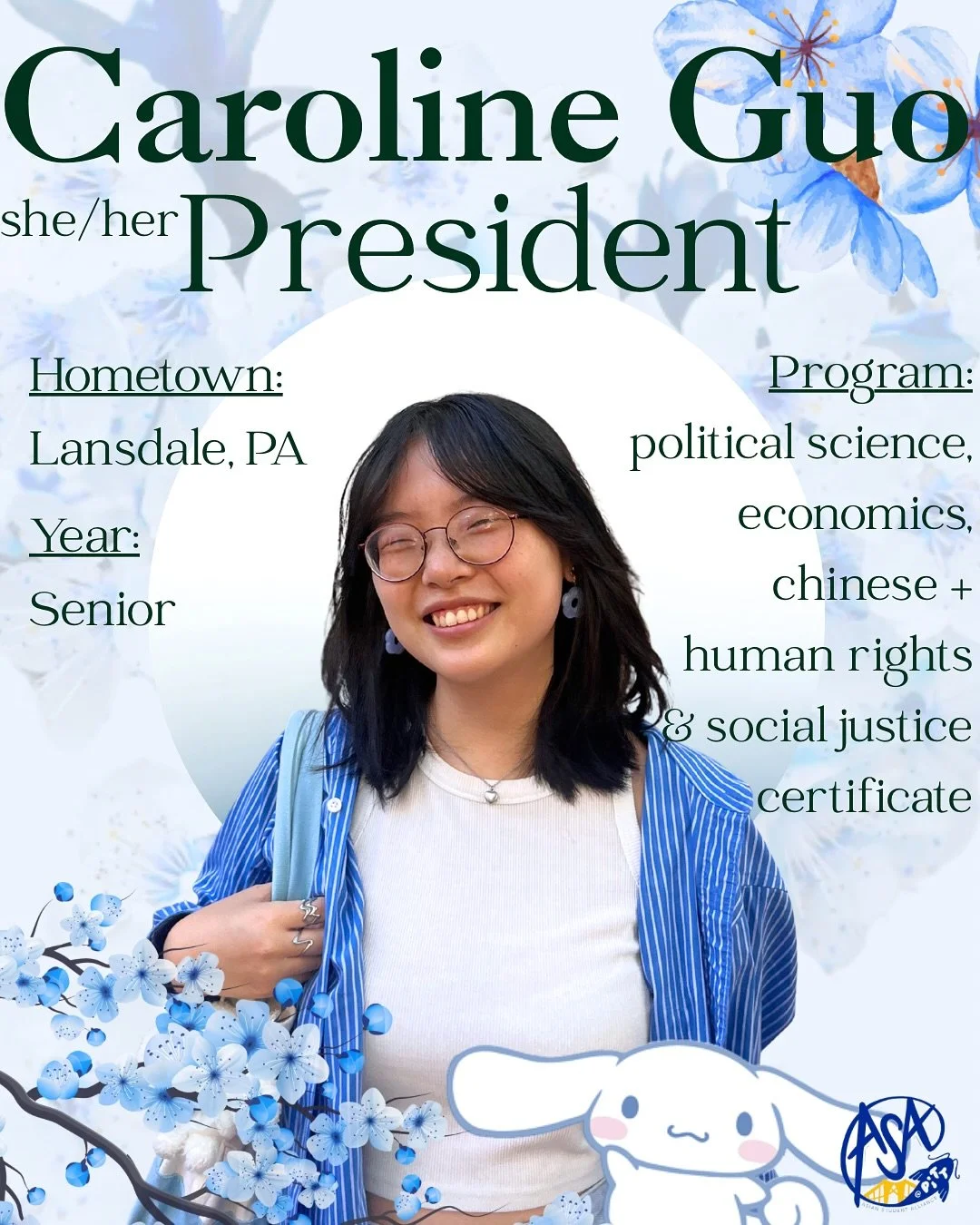 BOARD INTROS 2025-26
last but not least, our fearless leader herself
PRESIDENT!! caroline guo ᯓ★

❀ she&rsquo;d be the guinness world record holder for her cartwheel emoji usage 🤸&zwj;♂️ (&lt;- can confirm that this is true)

❀ 3 silly little fun fa