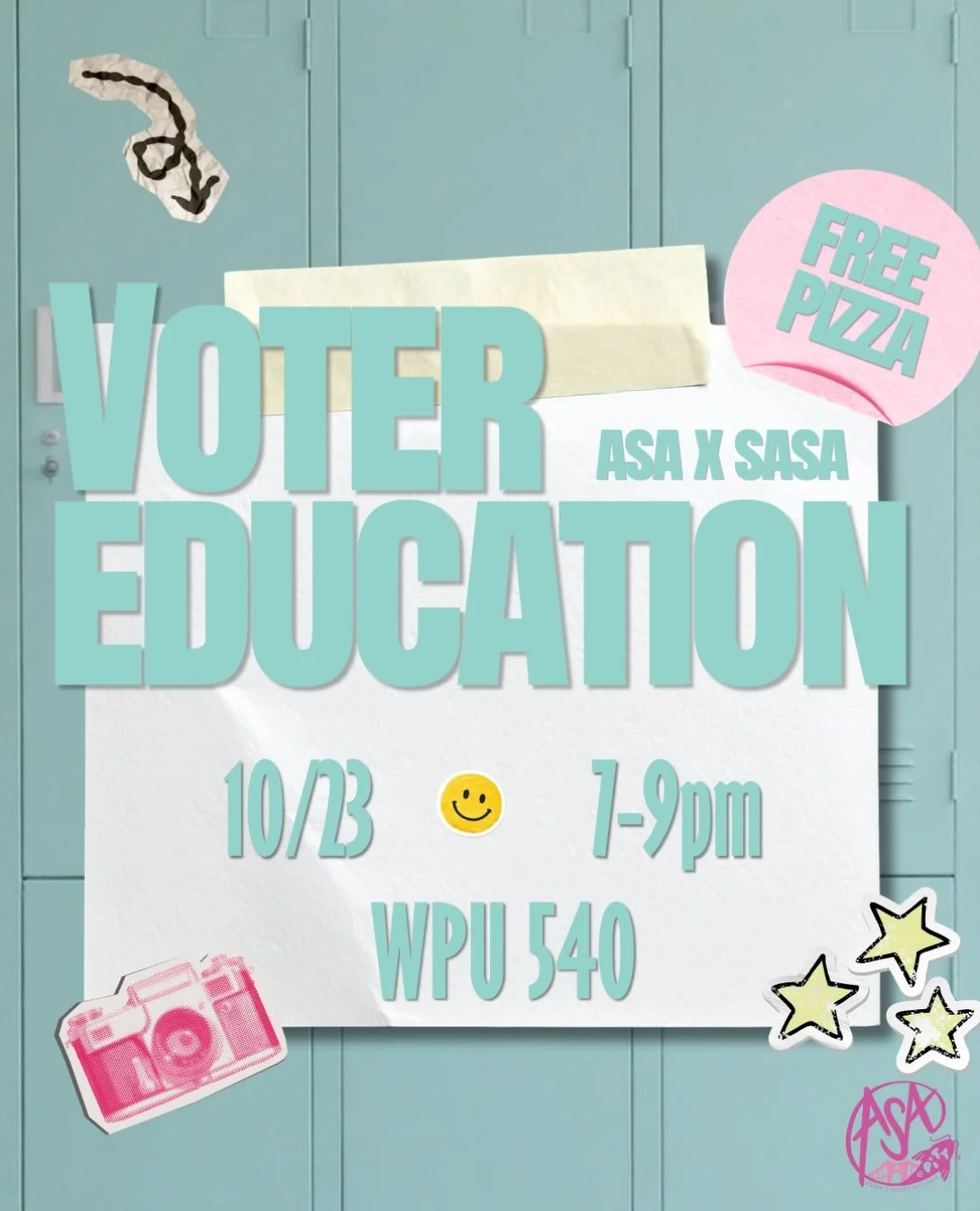 Come for the free pizza, stay for voter education! Join ASA x SASA to learn more about voting and get your questions answered.

🗓️ October 23 7&ndash;9 PM
📍 WPU 540

No prior knowledge needed, just an appetite to learn (and for pizza). 🍕🍕🍕