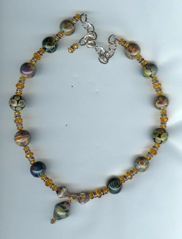 Large Fancy Boro Lampwork with Topaz Necklace