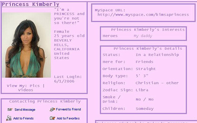 A screen cap from Kim Kardahsian's Myspace circa 2006. (sOURCE: http://www.zmonline.com/media/14302373/kim-myspace.jpg)