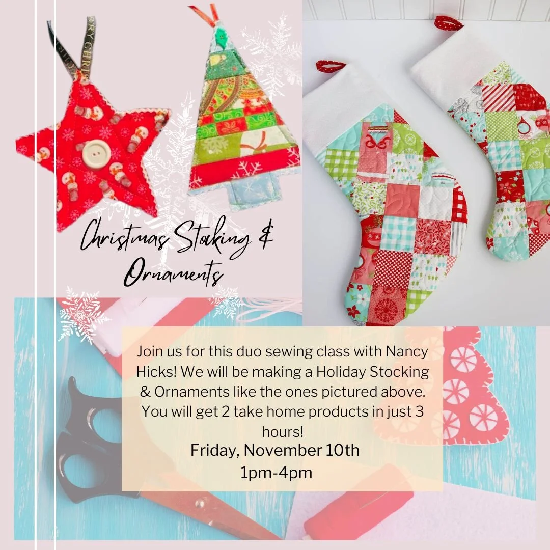 Just in time for the Holidays! Learn to Sew these Festive Ornaments & Christmas Stocking!