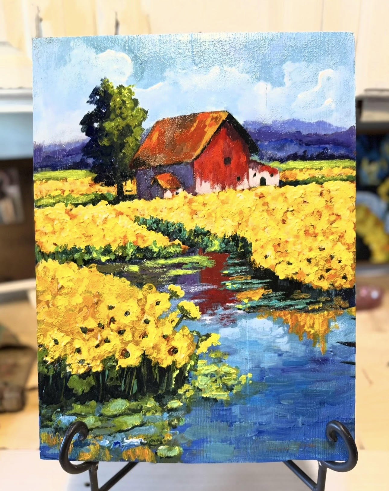 Red Barn in Sunflower Field- Acrylic Painting Workshop with Erik Stonebraker