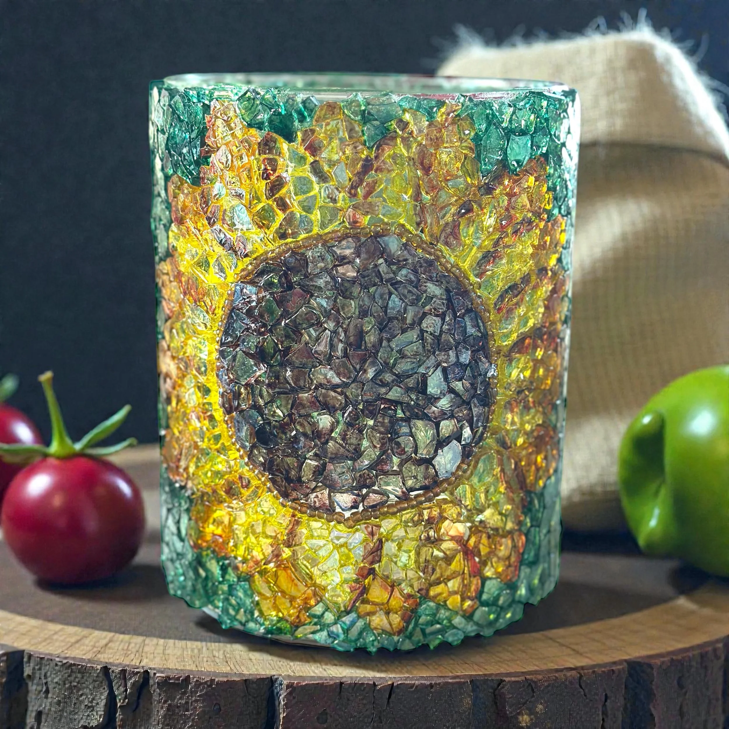 Sunflower Crushed Glass Vase- Fusion Friday with Tracy Tremblay 