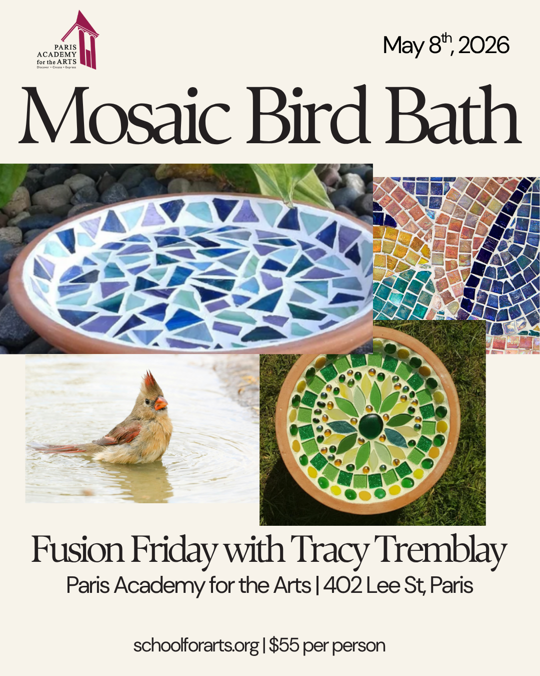 Mosaic Bird Bath- Fusion Friday with Tracy Tremblay