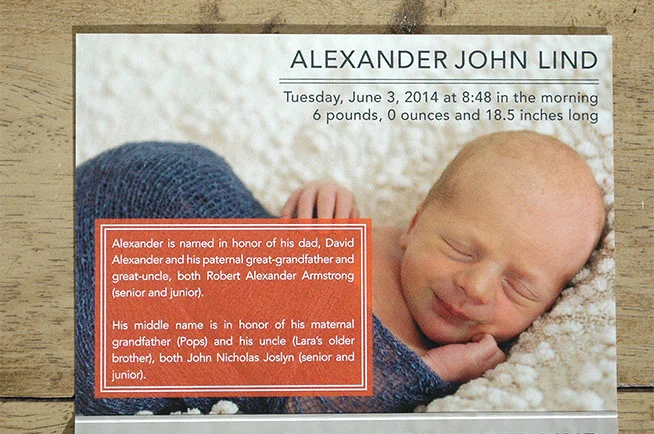 back of birth announcement