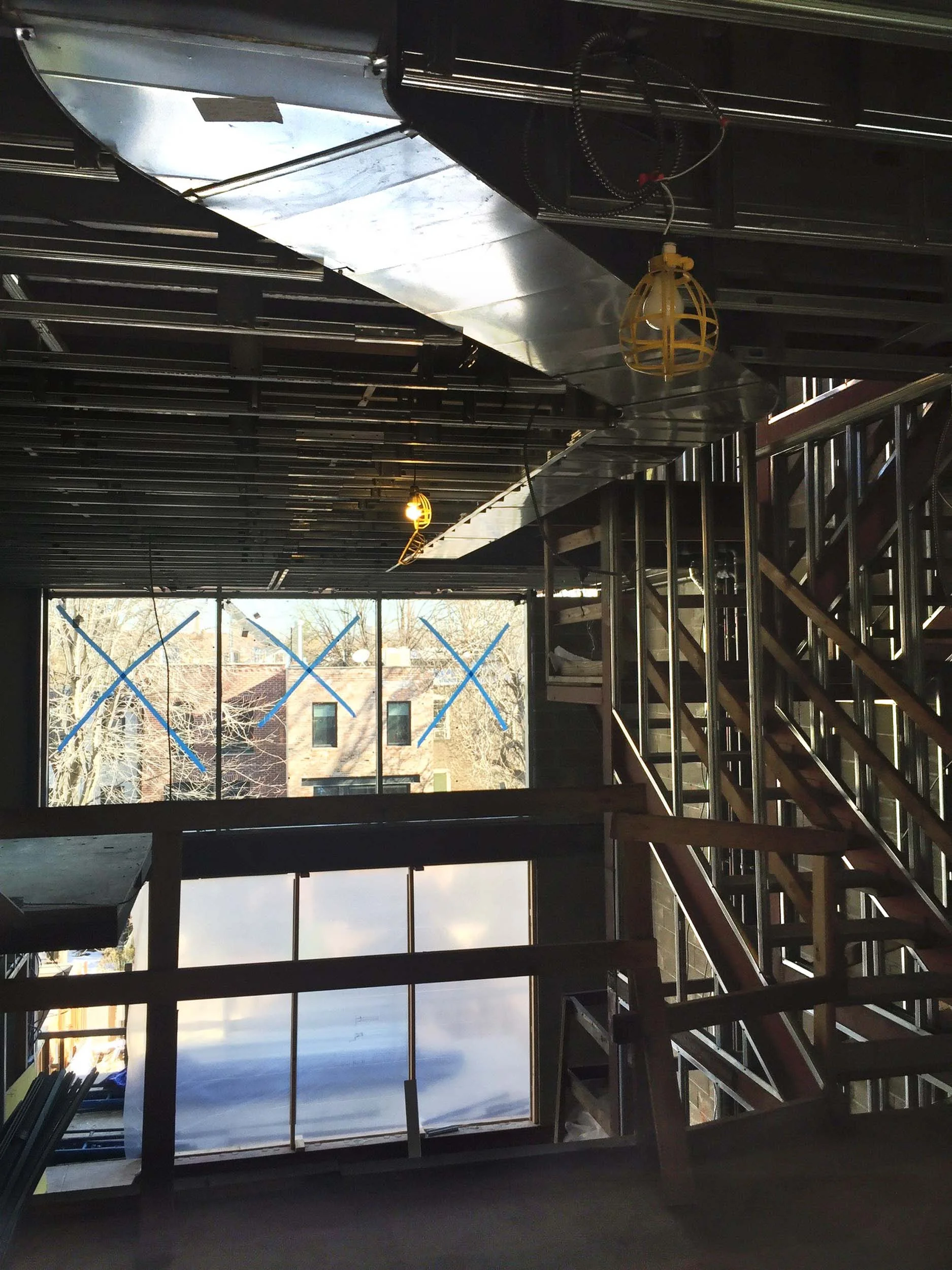 View from above showing the ductwork in place
