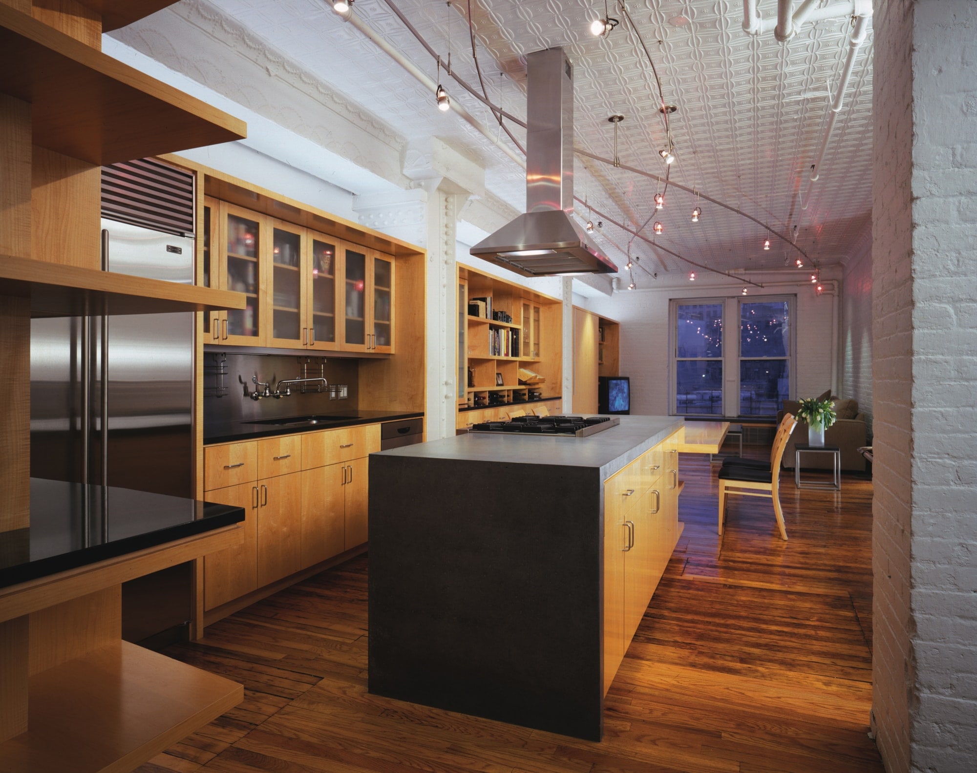 Modern Loft Apartment Renovation | Tribeca Manhattan New York City | Kitchen Island Painted Brick Built In Custom Millwork Cabinets | RES4