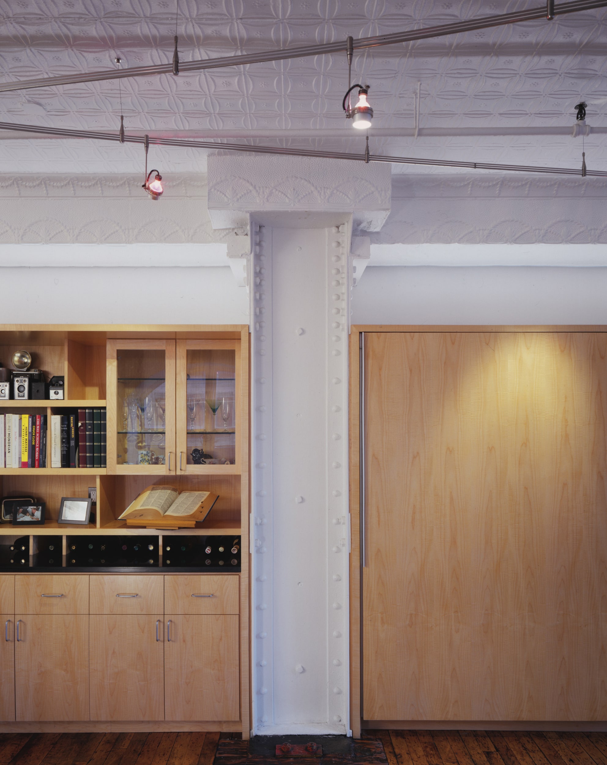 Modern Loft Apartment Renovation | Tribeca Manhattan New York City | Kitchen Exposed Steel Columns Built In Custom Millwork Cabinets | RES4