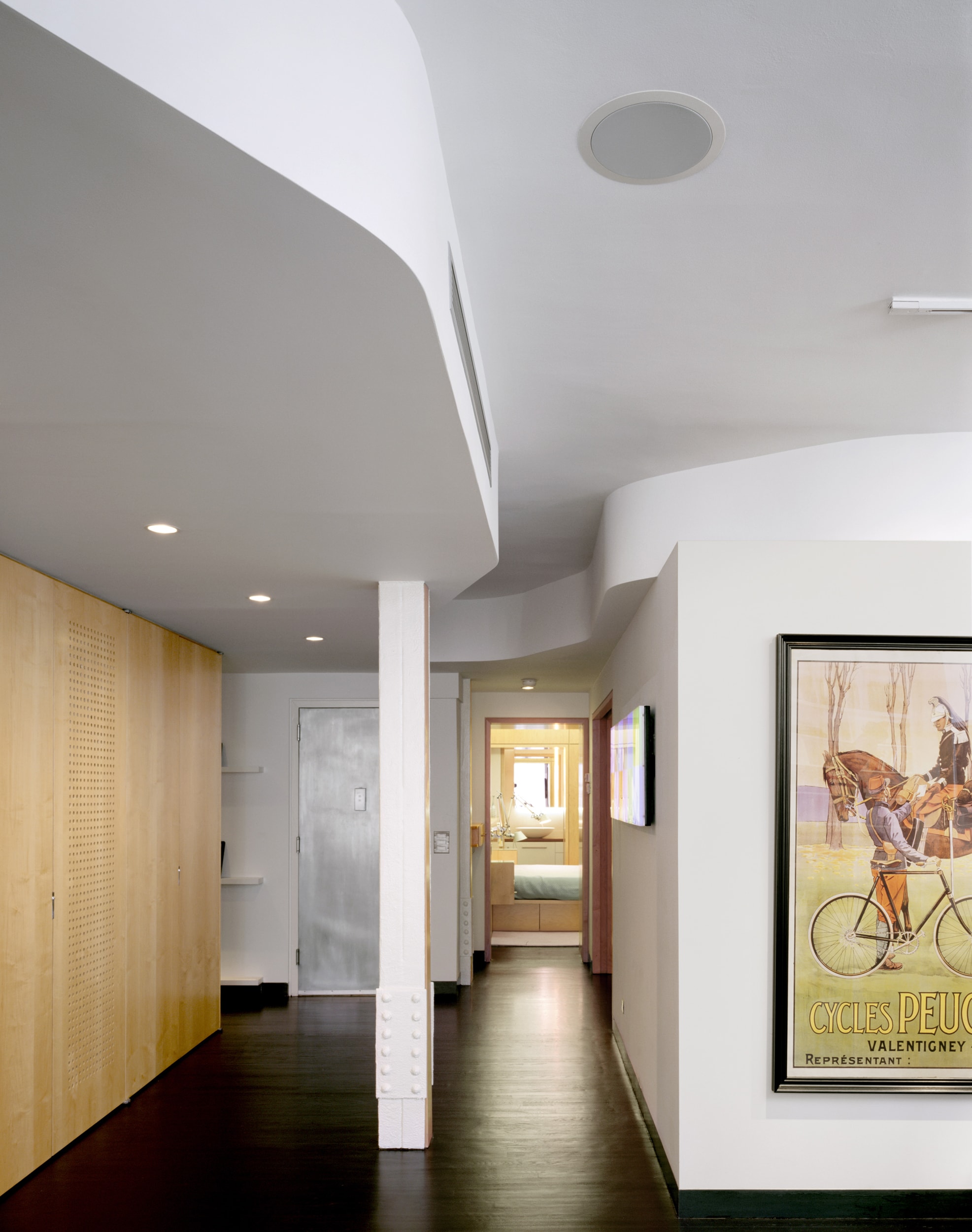 Modern Apartment Renovation | Brooklyn Heights New York City | Entry Foyer Curved Sculptural Ceiling Built In Custom Cabinets | RES4