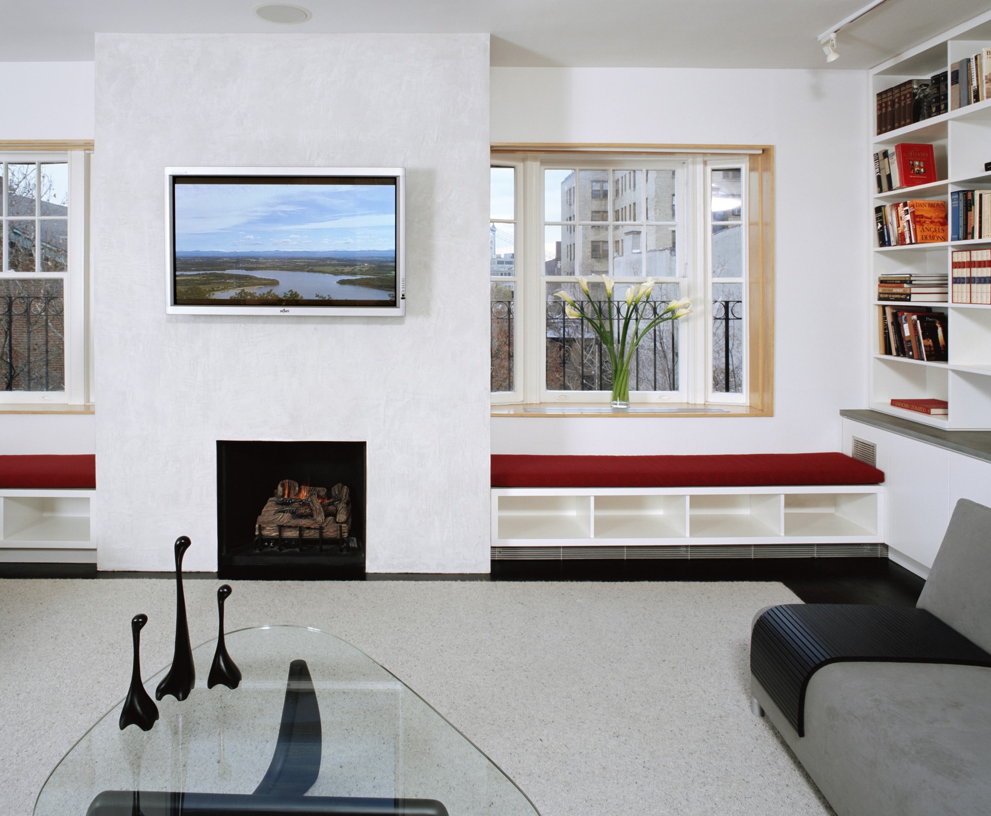 Modern Apartment Renovation | Brooklyn Heights New York City | Living Room Wood Window Jambs Window Seats | RES4