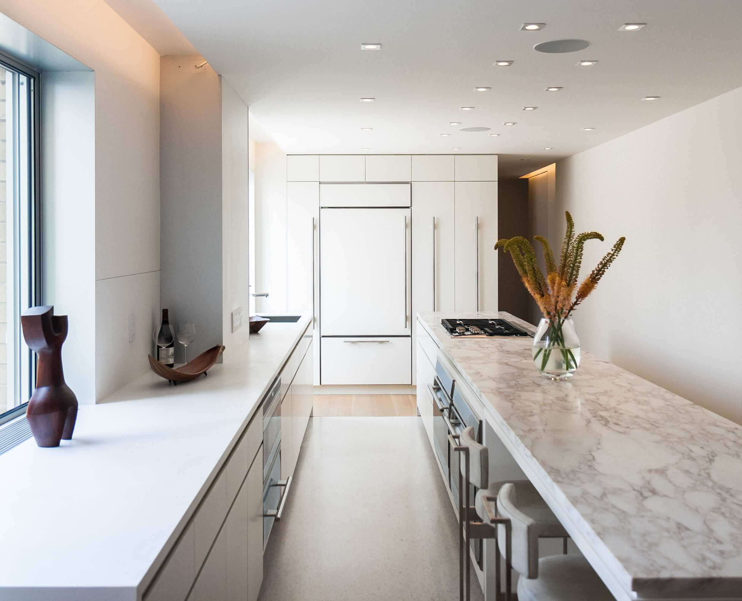 Modern Apartment Renovation | East End Ave New York City | Kitchen White Custom Cabinets Stone Countertop | RES4