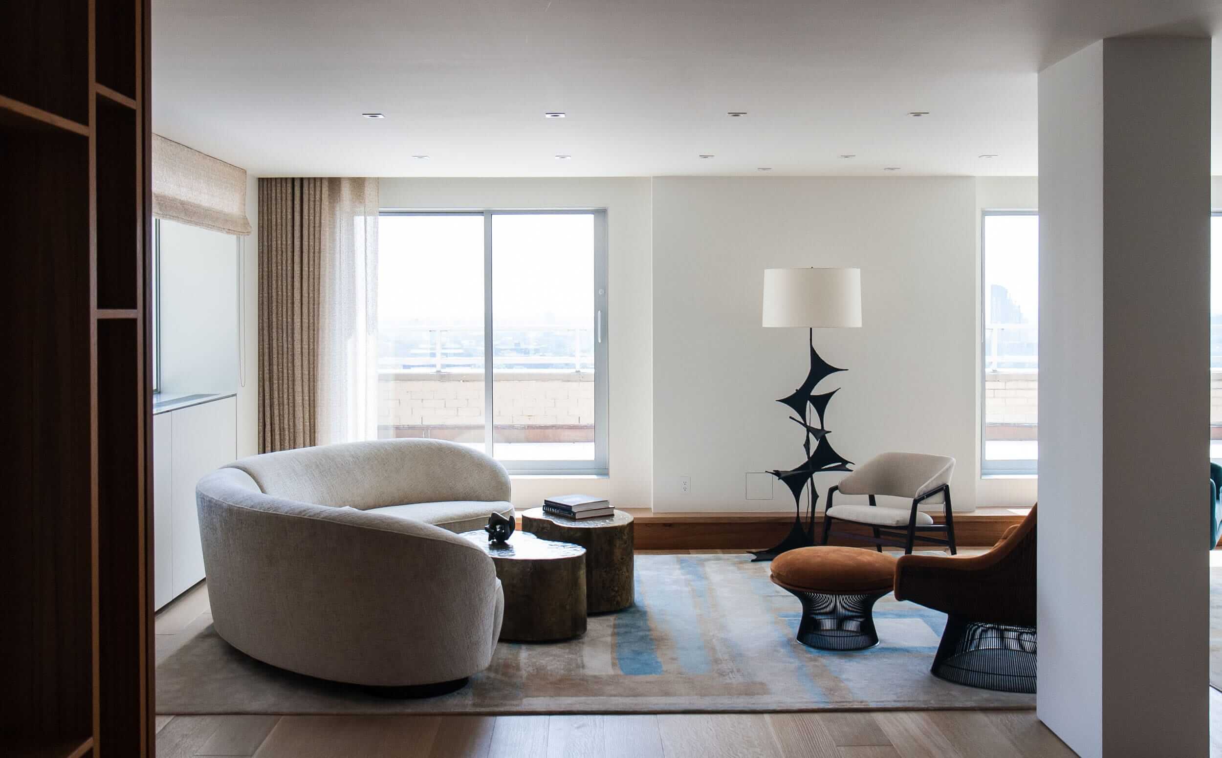 Modern Apartment Renovation | East End Ave New York City | Living Room Sliding Glass Doors Terrace Midcentury Furniture | RES4