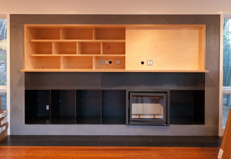 Built-in living room wall unit nearly complete