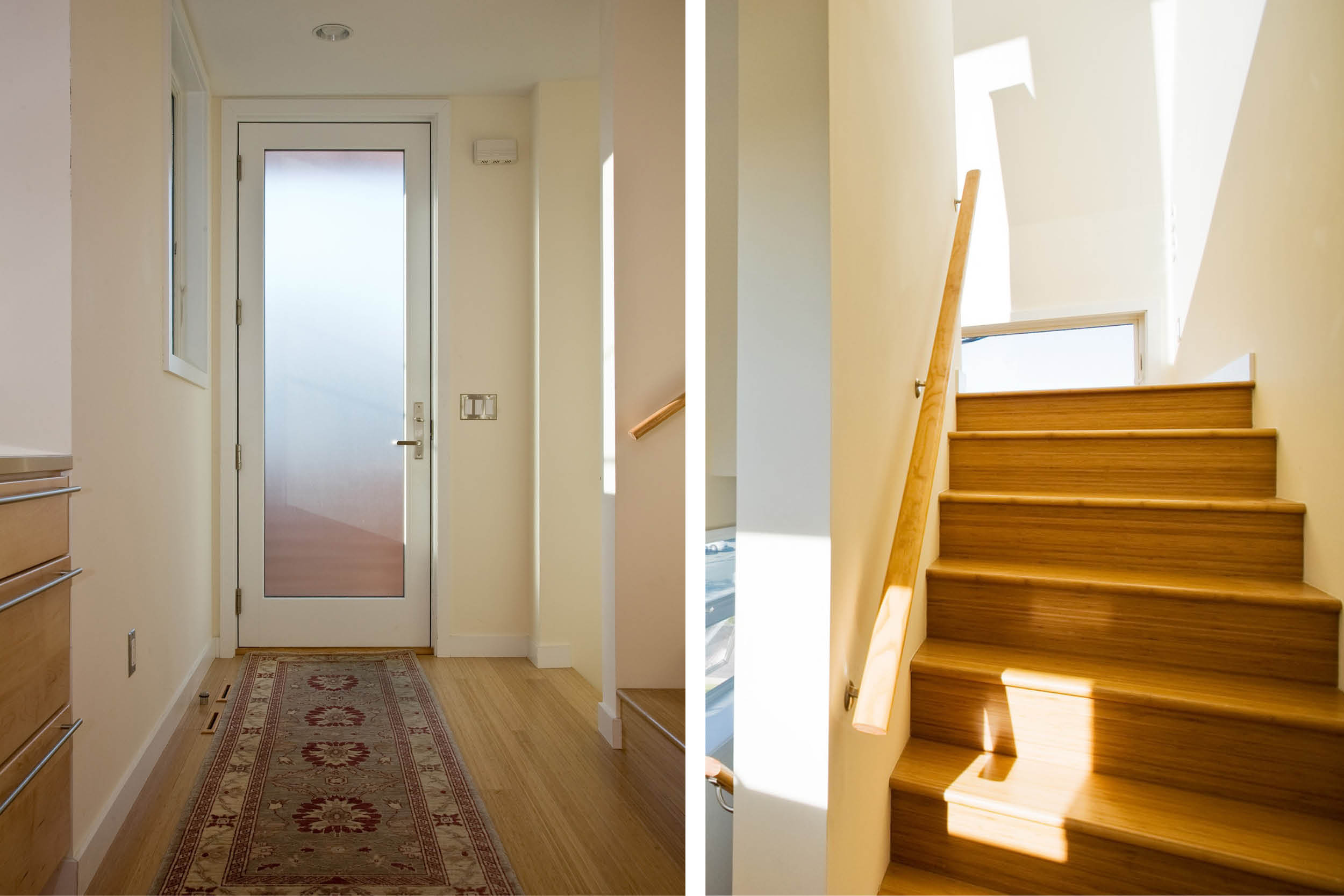 Modern Modular Prefab House | New York City Bronx | Narrow Lot Wood Stair Hall Front Door | RES4
