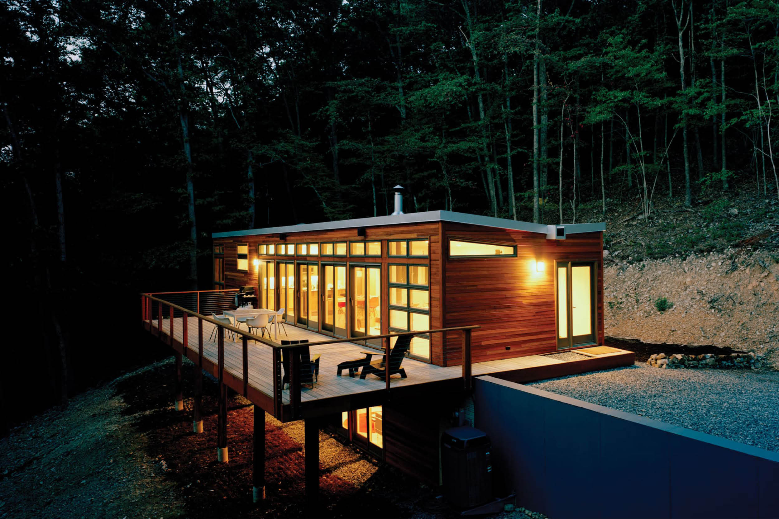 Modern Modular Prefab House | Steep Site | Butterfly Roof Cedar Siding Deck Cable Rails | RES4 | West Virginia