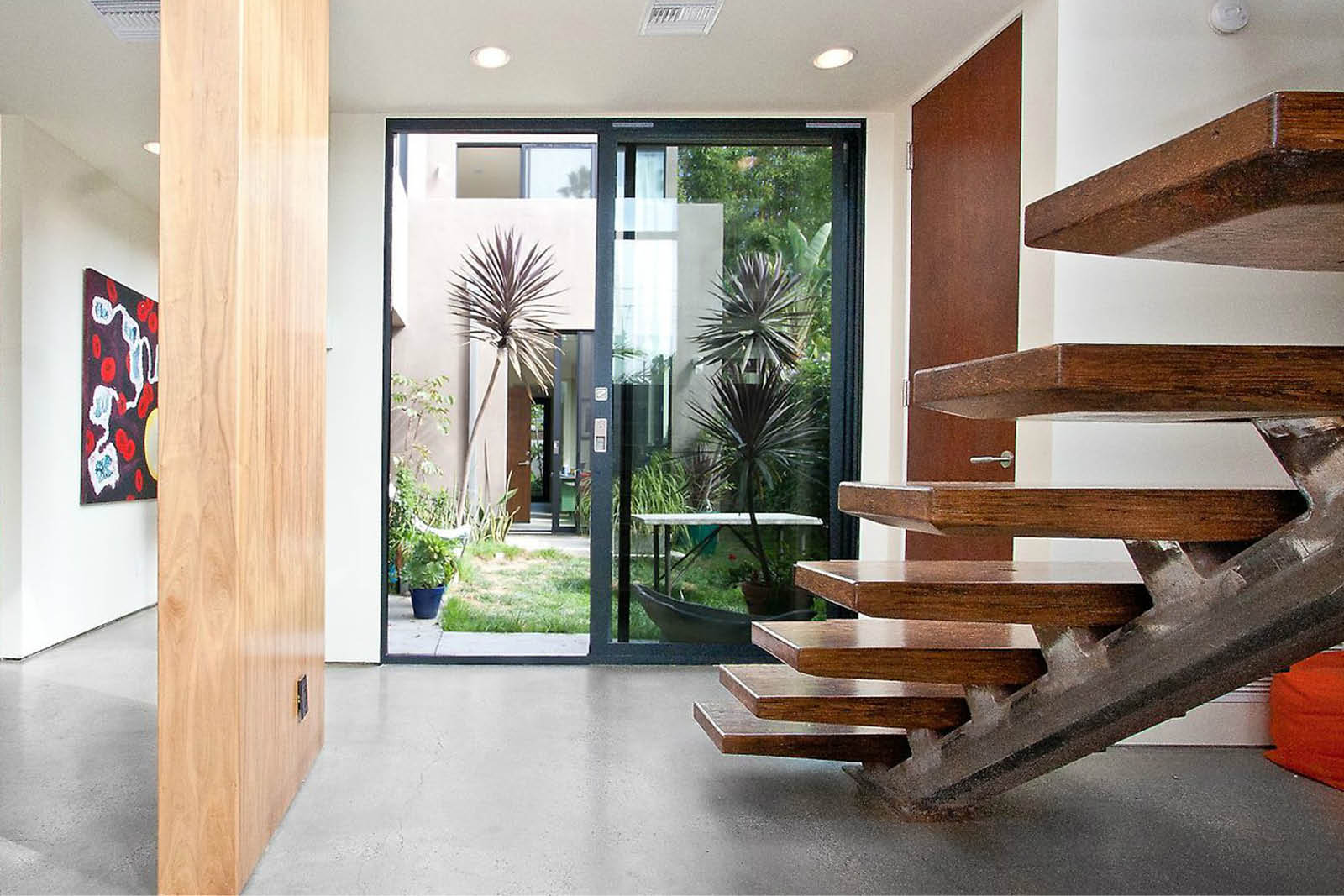 Modern Panelized Prefab Beach House | Venice California | Open Tread Stair Large Entry Door Window | RES4