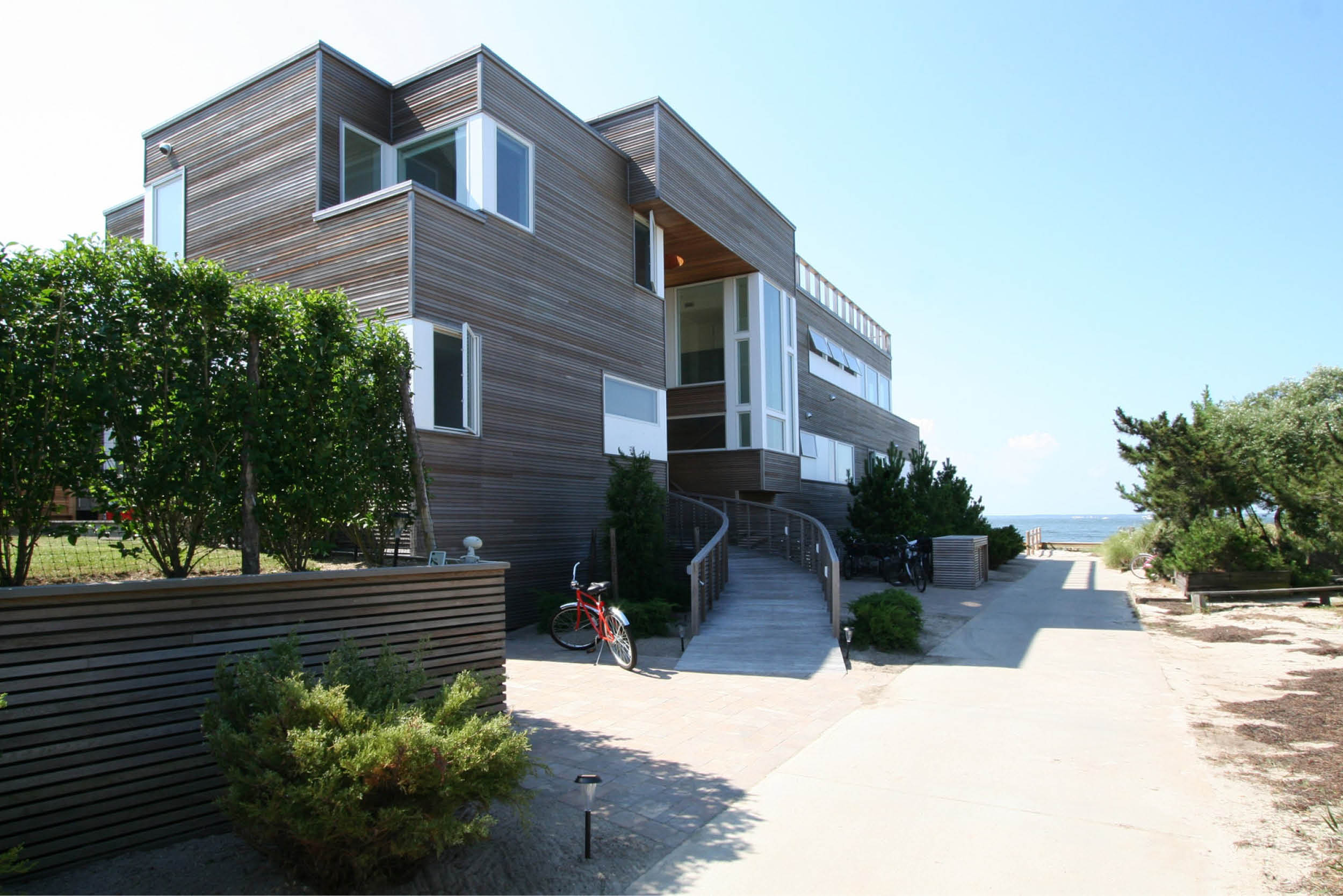Modern Modular Prefab House | Cedar siding Beach White Windows | Fire Island New York | RES4