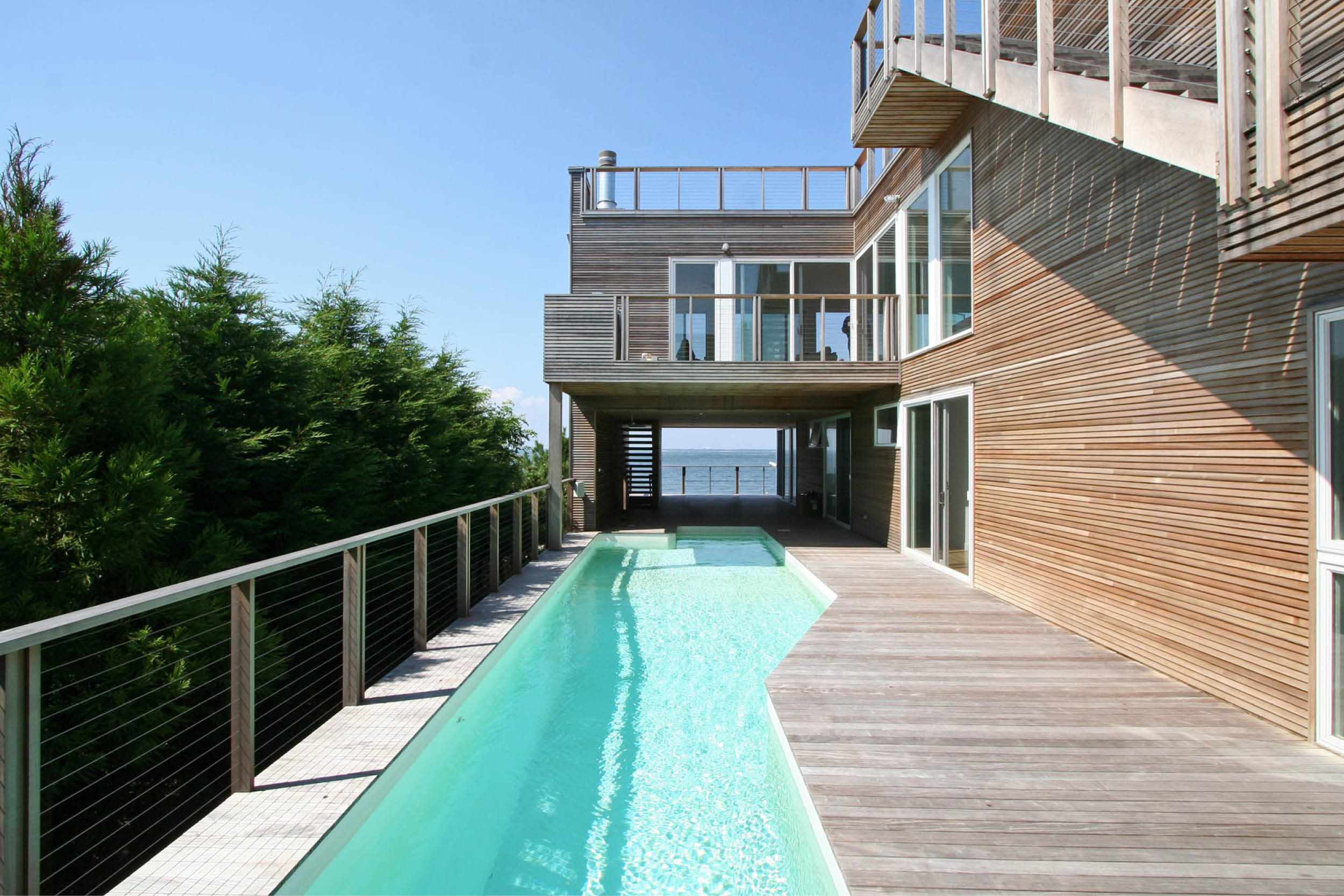 Modern Modular Prefab House | Cedar siding Beach White Windows Pool Ipe Deck | Fire Island New York | RES4