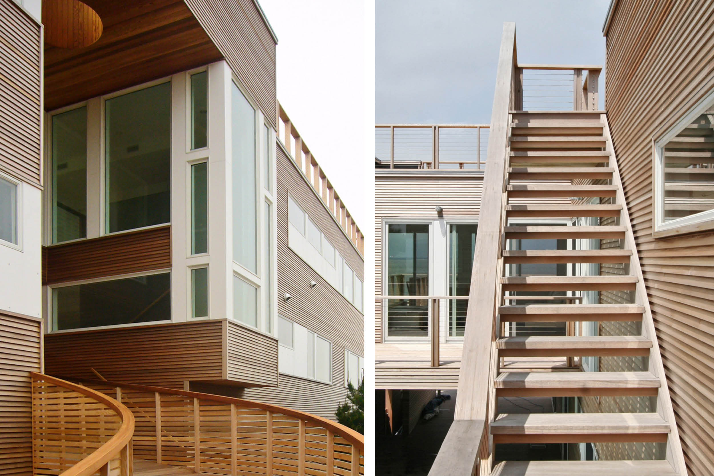 Modern Modular Prefab House | Cedar siding Beach White Windows Open Tread Stair | Fire Island New York | RES4