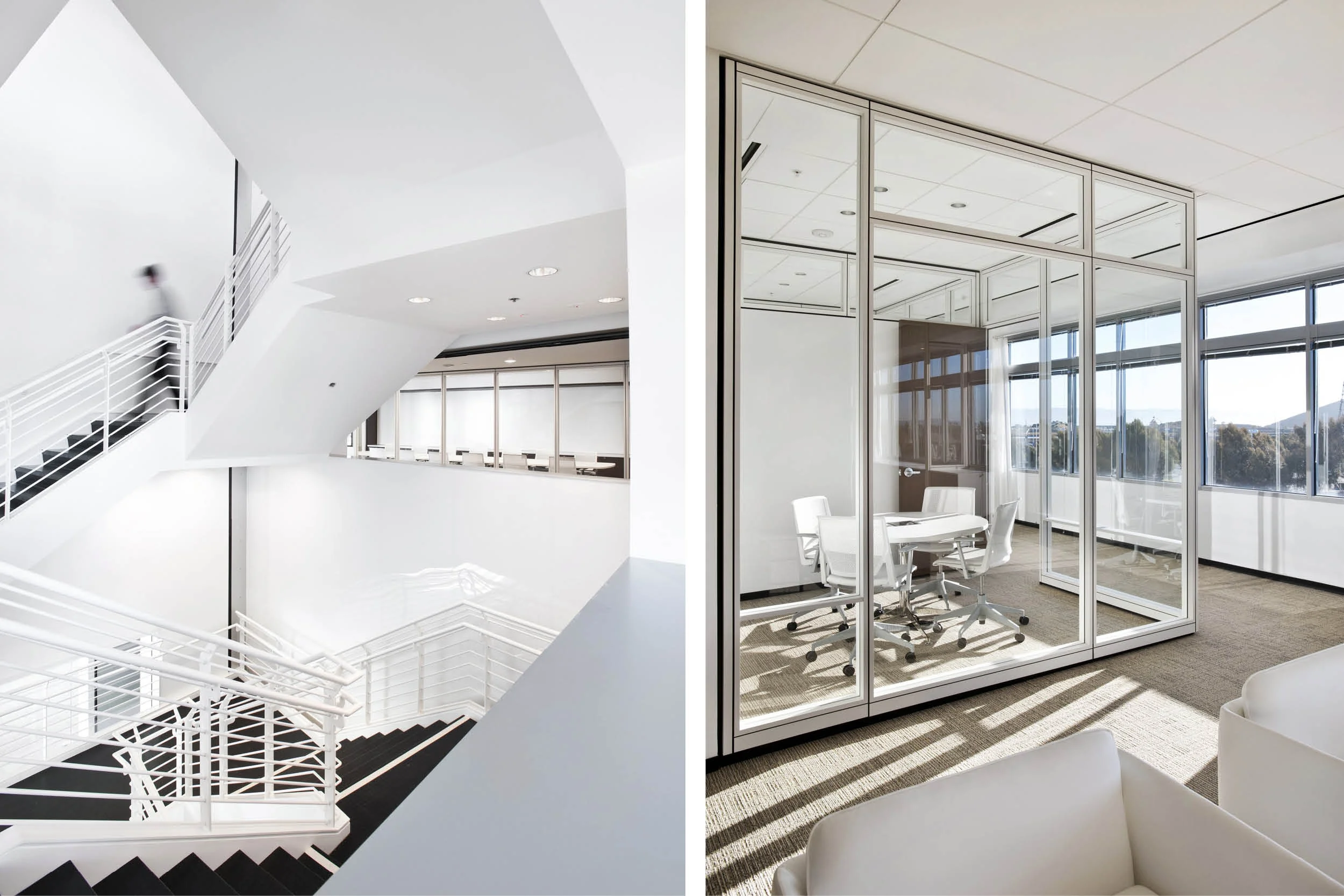 Modern Commercial Office | White Black Stair Glass Partitions | RES4
