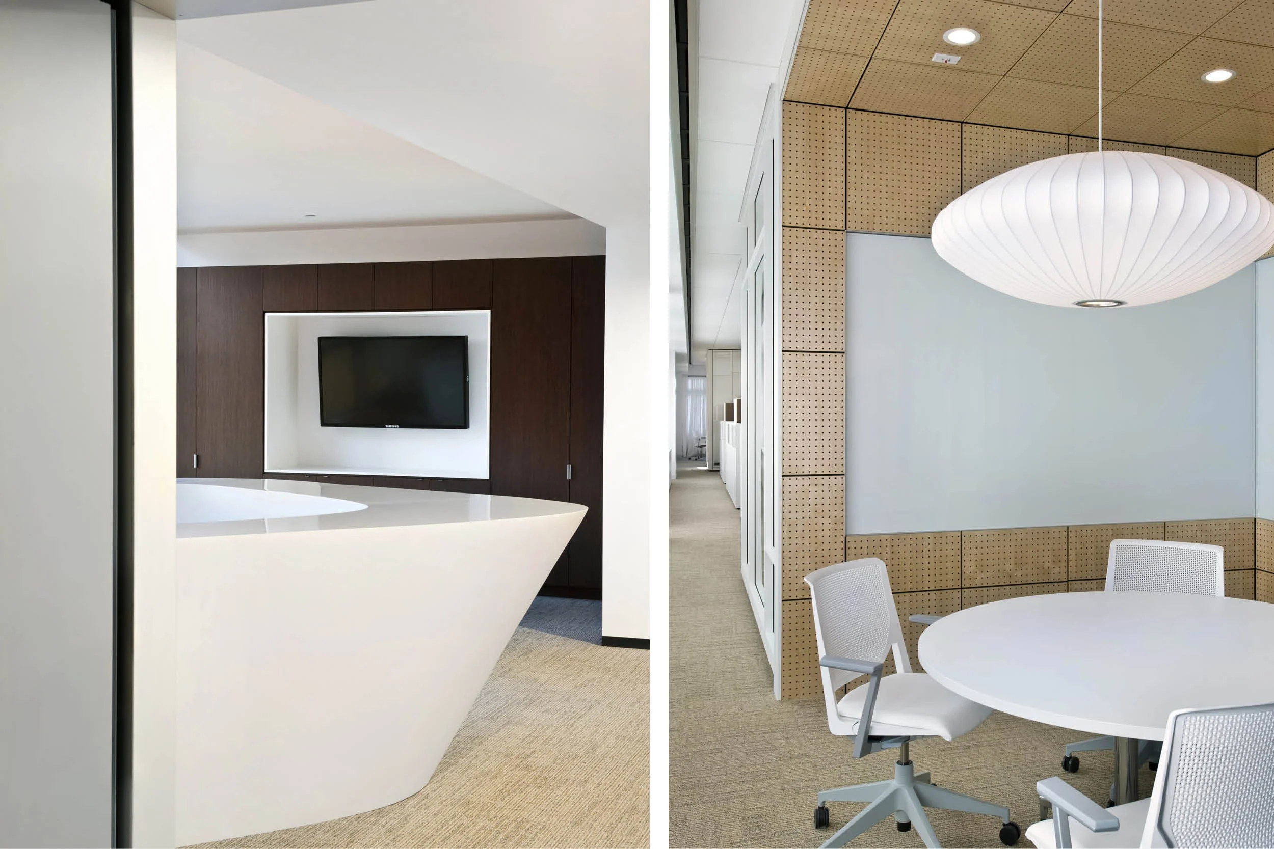 Modern Commercial Office | Custom Corian Curved White Reception Desk Custom Millwork | RES4