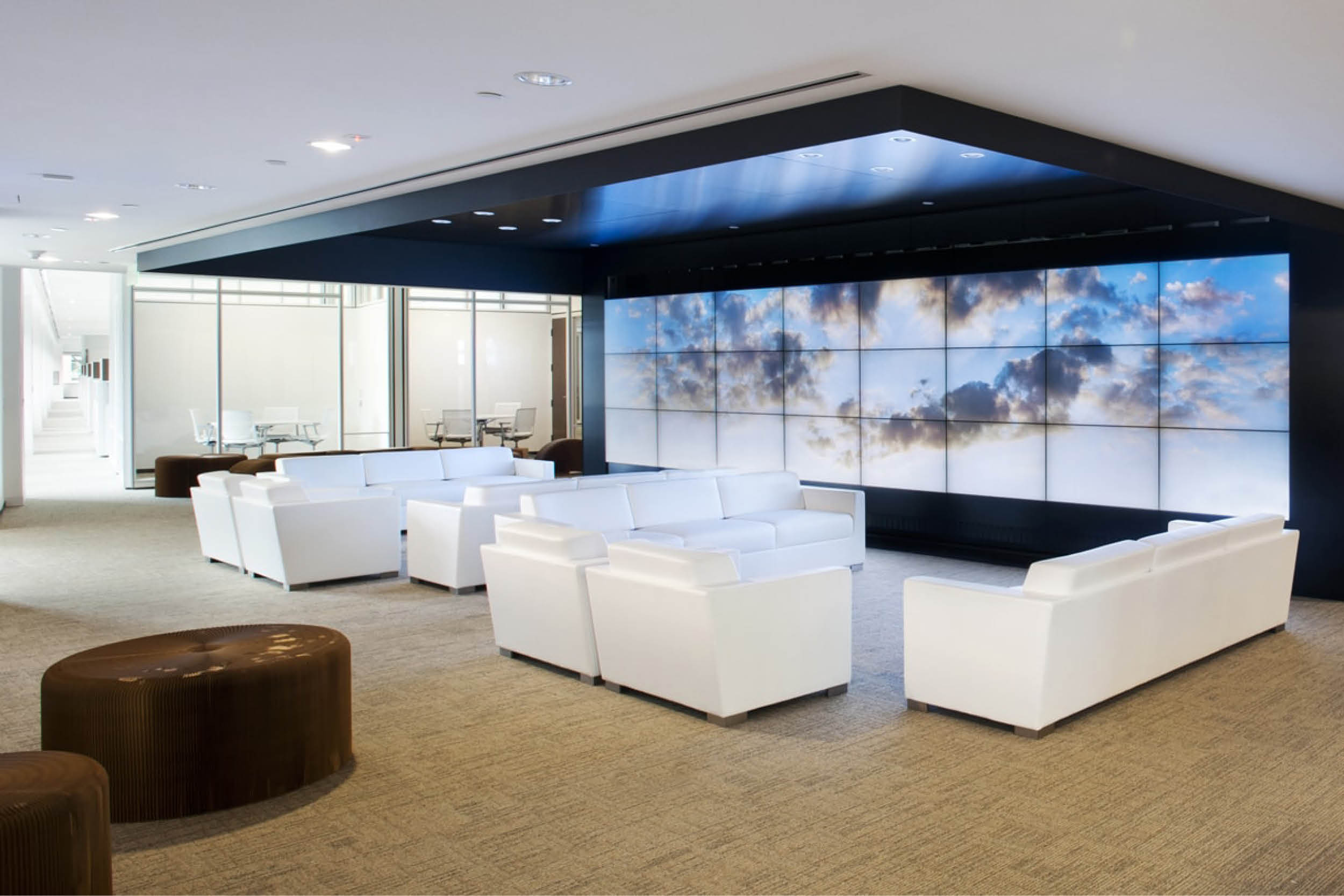 Modern Commercial Office | Reception Waiting White Furniture Media Screens | RES4