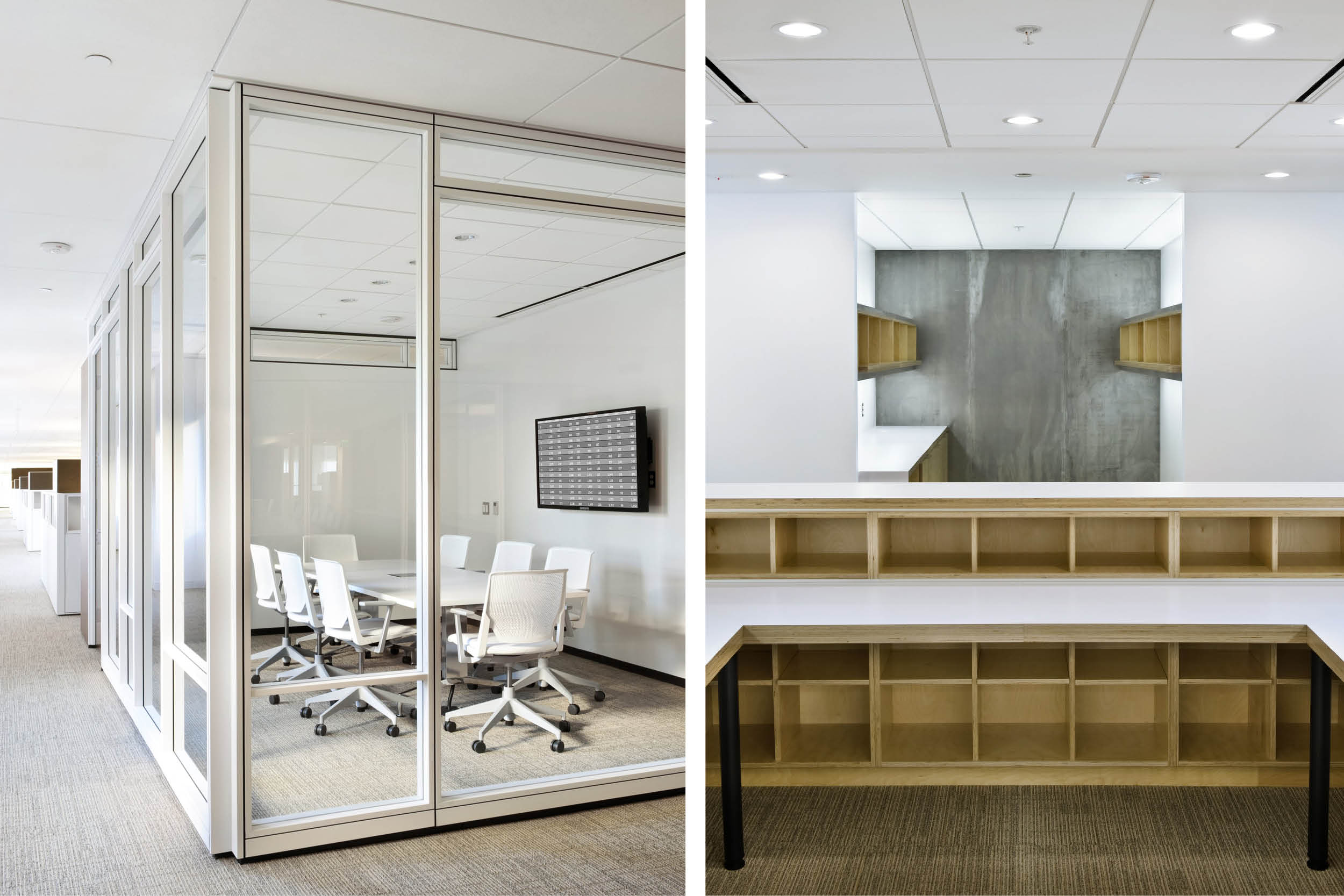 Modern Commercial Office | Glass Partitions Custom Built In Millwork | RES4