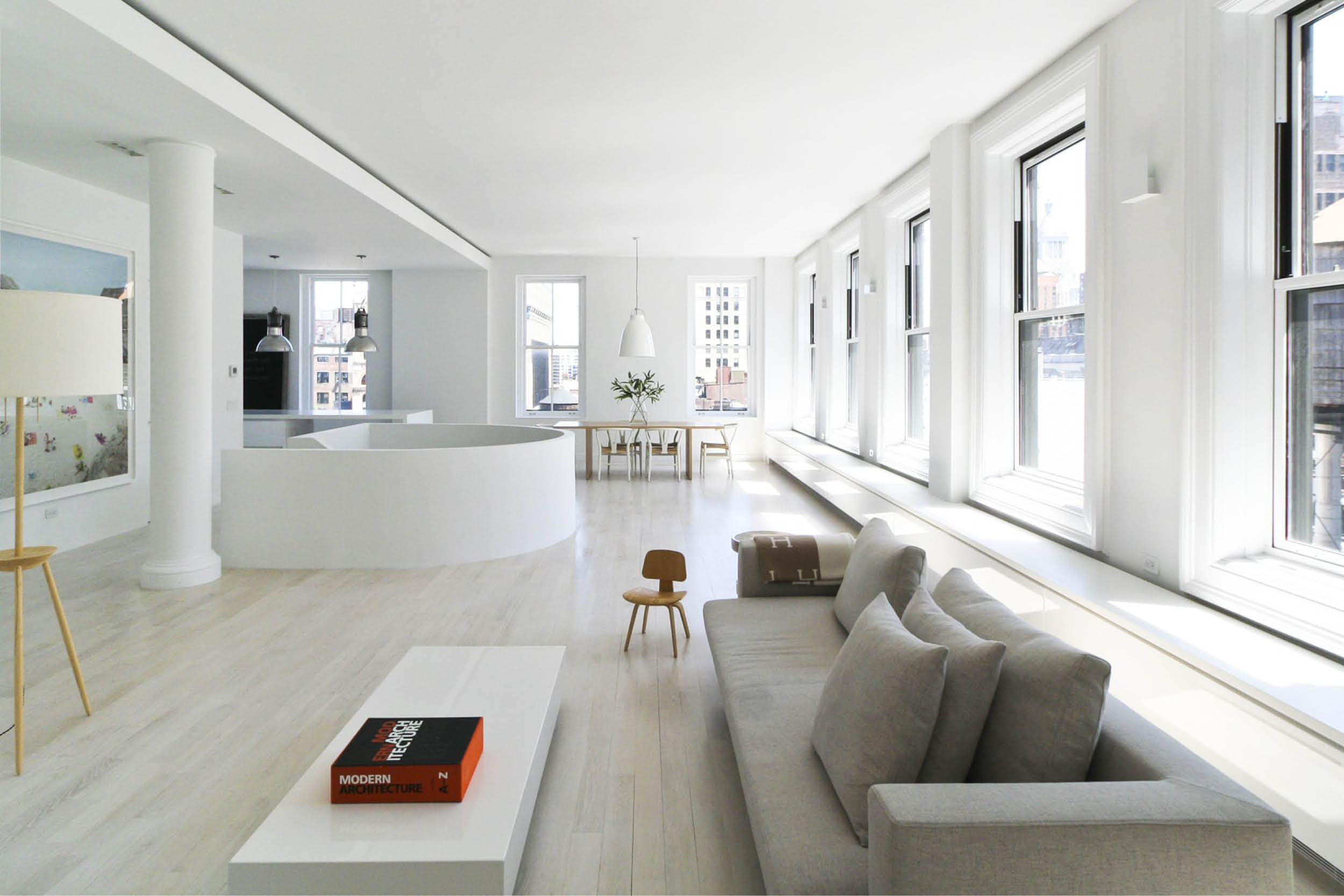 Modern New York City Union Square Loft Renovation | White Living Room | RES4