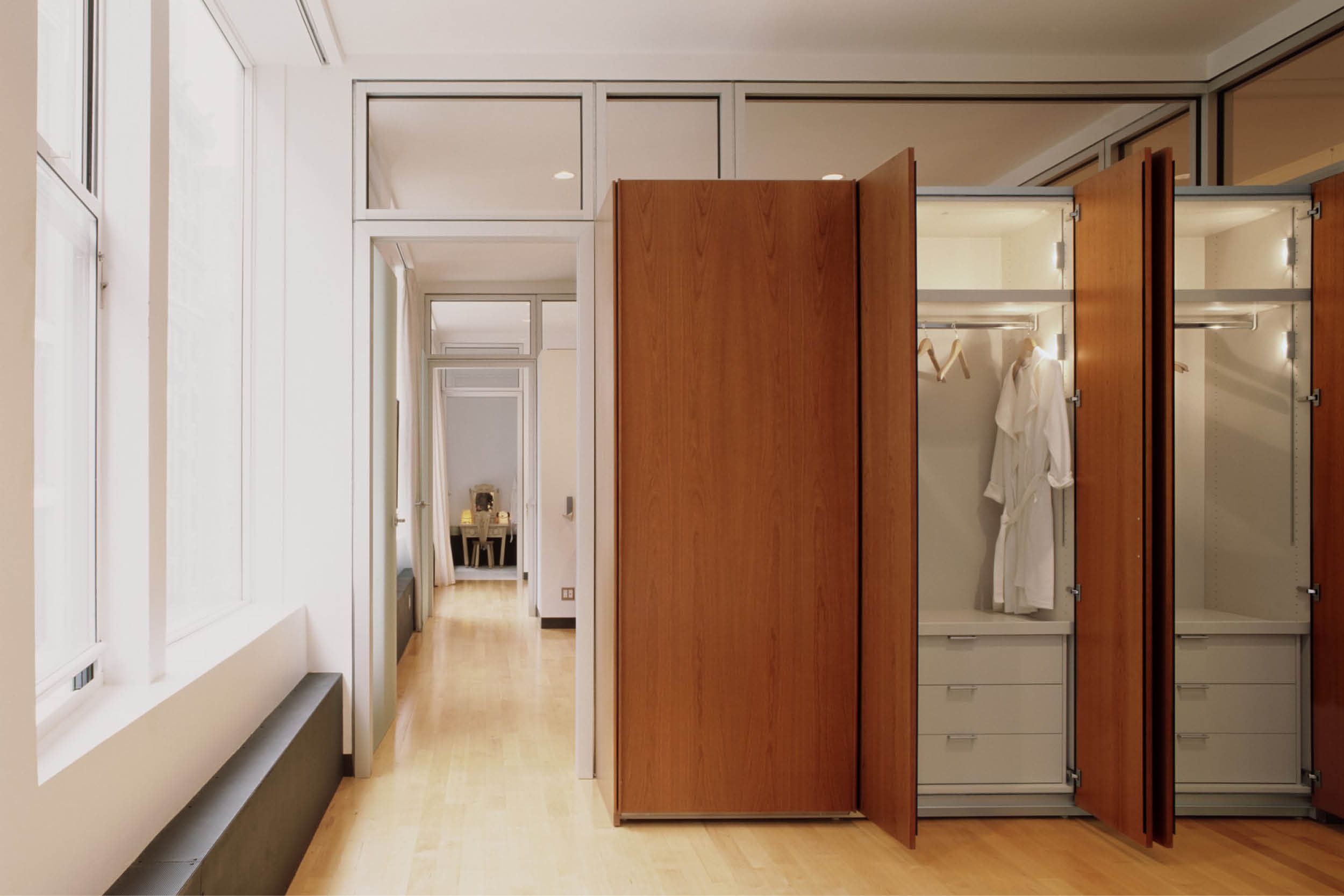 Modern Residential Loft Renovation | New York City | Open Plan Bedroom Custom Built In Cabinets | RES4