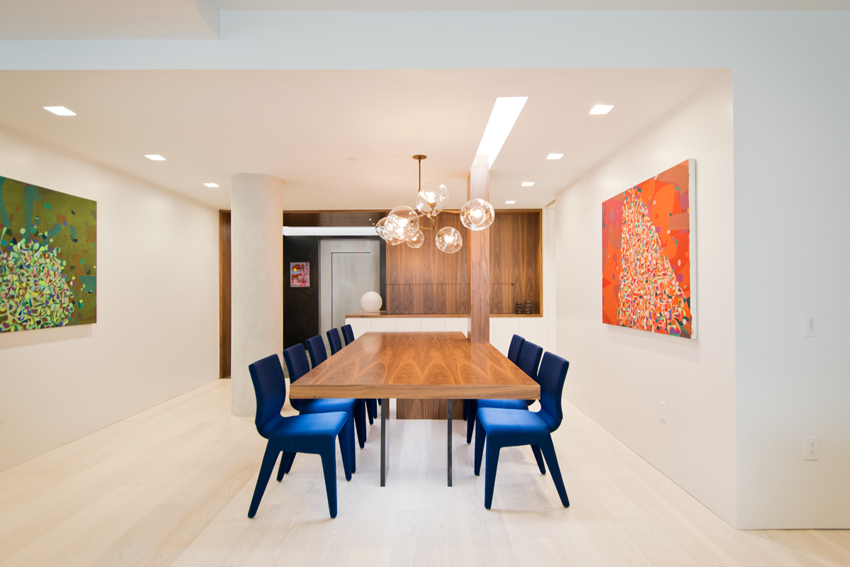Modern New York City Lenox Hill Apartment Renovation | Custom Walnut Millwork Dining Room Table Light Cove | RES4